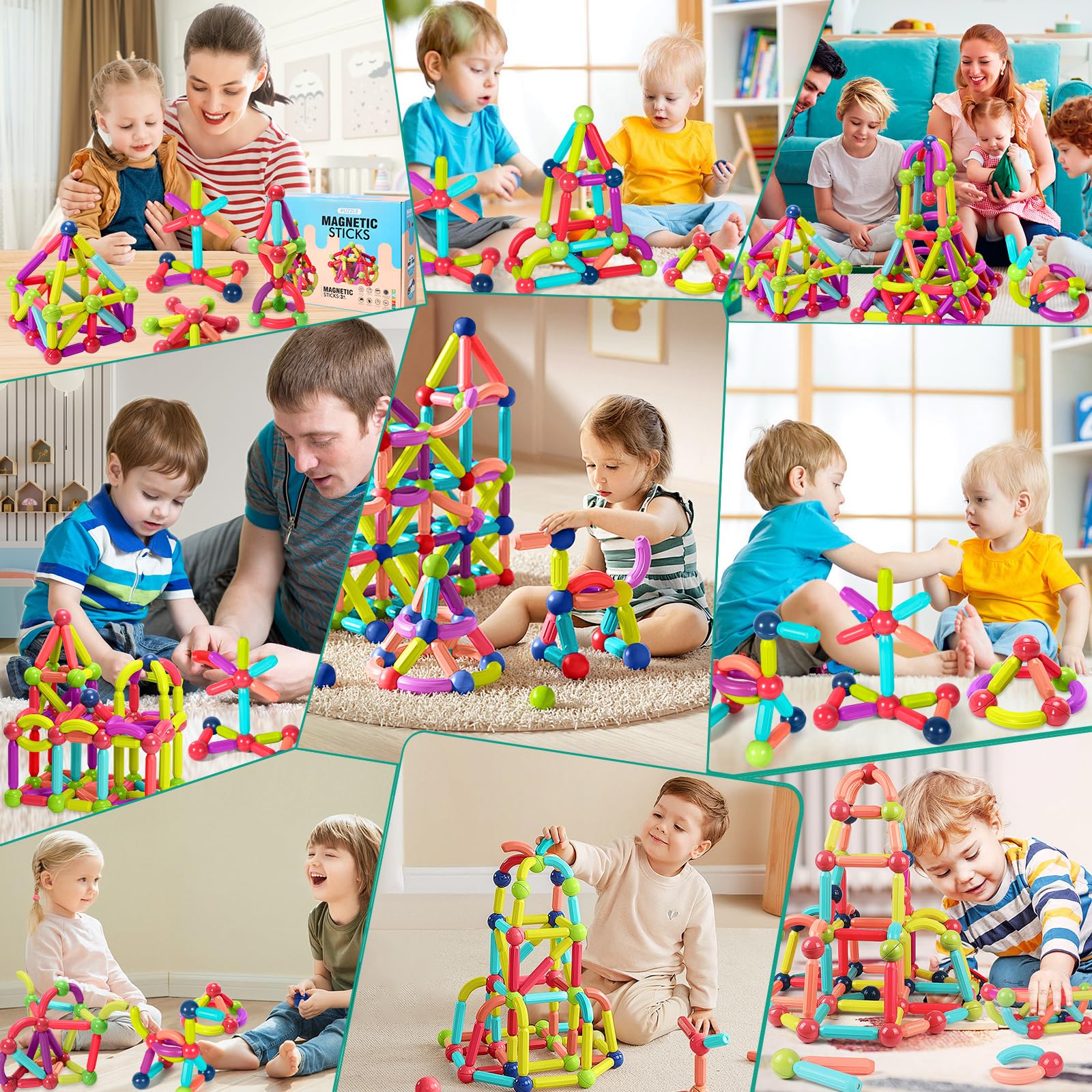JUQG 158Pcs Juguetes de Bloques de Construcción Magnéticos, 3D Juguetes Educativos de Bloques de Construcción, Juguetes de Construcción Magnéticos para Niños y Niñas de 3 4 5 6 7 8 años (158Pcs) — view 6