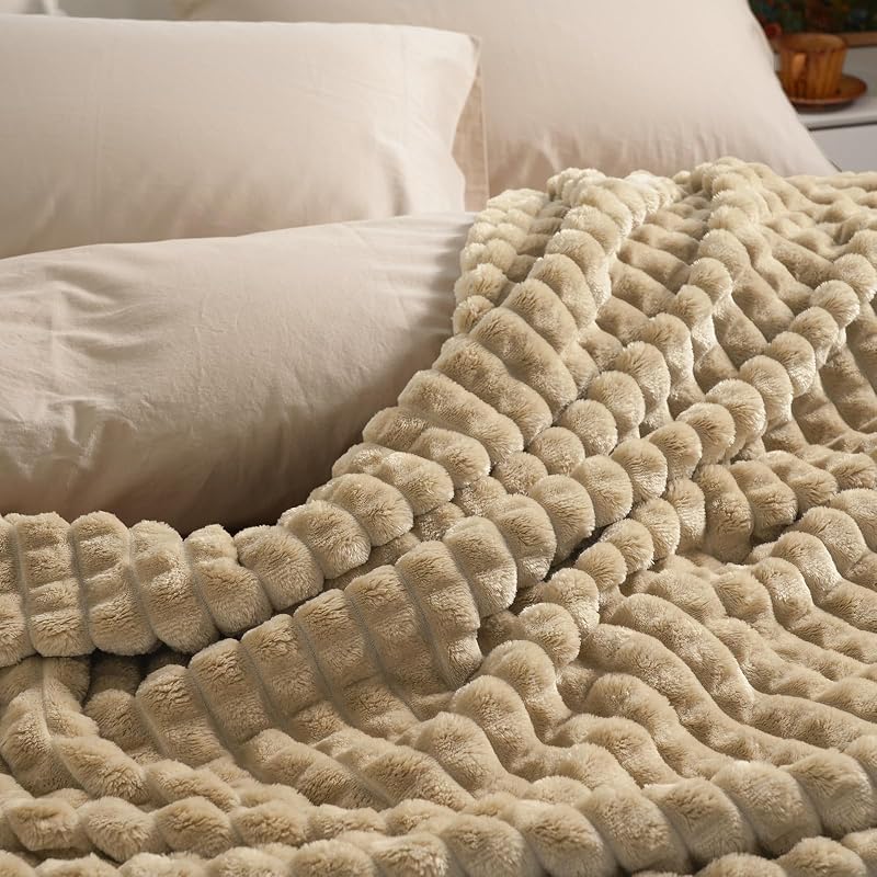Luxury Soft Fleece Blanket THXL Size for Bed No-Shed Khaki 50"x70" | 360GSM Anti-Pilling Flannel, Lightweight Warm Cozy Gift for Women Mom Her Pets, Throw Sofa Camping RV Trips, Dorm Home Decor