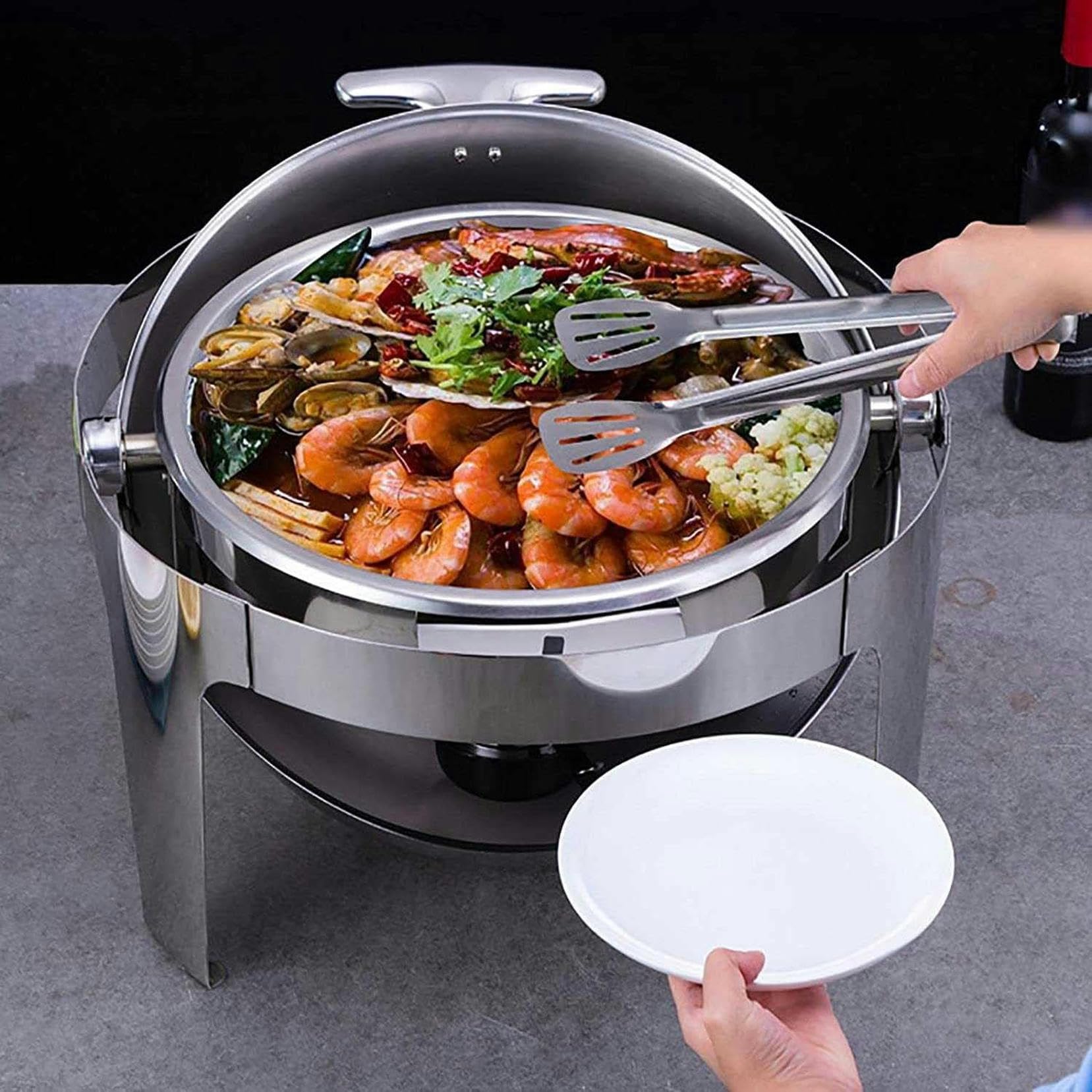 Scaldavivande in acciaio inox, set scaldavivande per buffet, con supporti per carburante, padella per cibo e vaschetta dell'acqua, per matrimoni, feste, banchetti, eventi di catering, naturale, 48,2 x