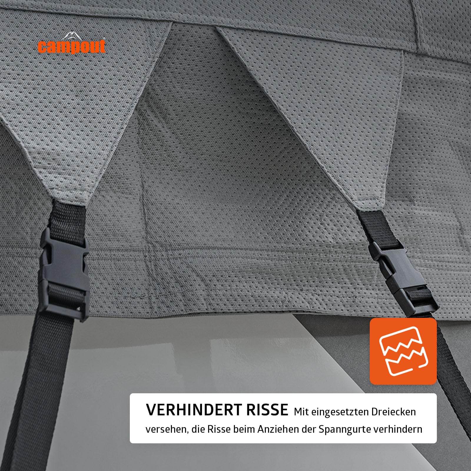Campout Wohnwagen und Wohnmobil Dachschutzplane – 7.5 x 3 m – Abdeckplane – Wohnmobilabdeckungen – Dachplane – Caravanabdeckung – Atmungsaktives 3-lagiges SFS-Vlies PP, 160 g/m² – Grau