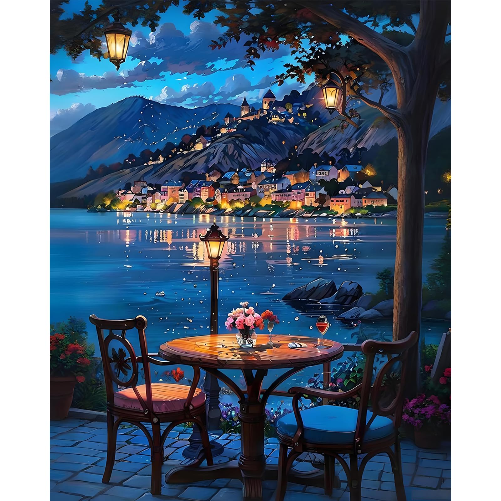 Cytheron Paint by Numbers for Adults, Night Adult Paint by Number Canvas Kits Without Frame, Beach Landscape DIY Acrylic Painting by Numbers Kit for Gift Home Wall Decor 16 x 20 Inch
