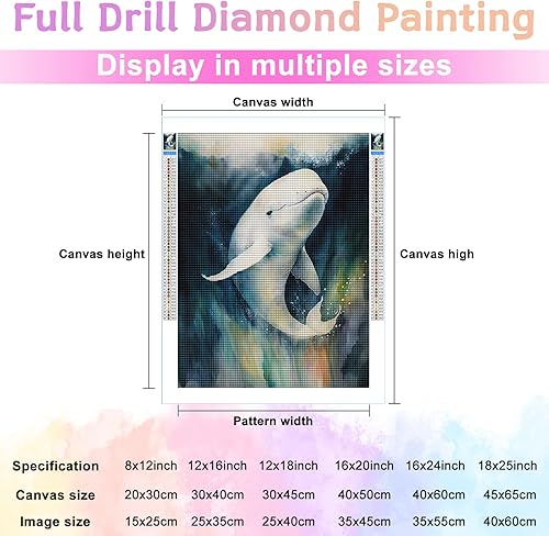 Miniatura 3 de Kits de pintura de diamantes para adultos, kit de arte de diamantes 5D para principiantes, pintura de ballena Beluga DIY con diamantes redondos de