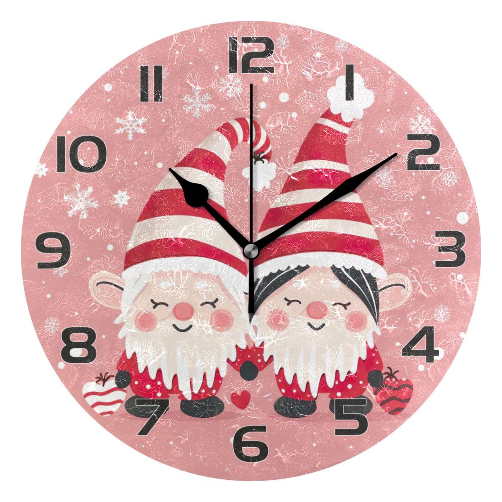 Ensound Christmas Gnome Wall Clock Non Ticking Silent Art Decorative Round Clock for Living Room Kitchen Bedroom Office School 12 Inch