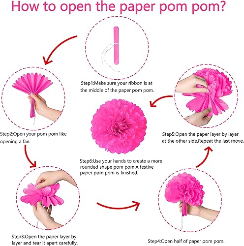 Miniatura 5 de Moon Boat Juego de abanicos de papel de 35 piezas - Decoración para cumpleaños, despedida de soltera, despedida de soltero, boda (color rosa)