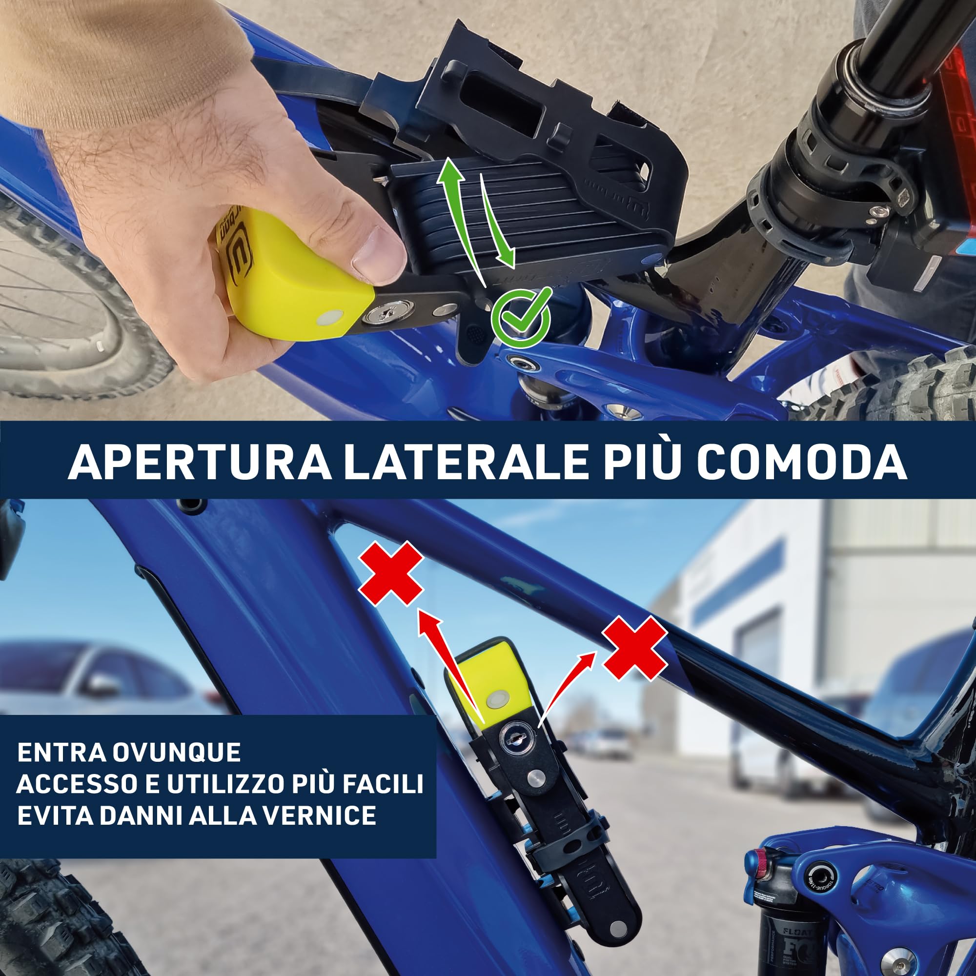 URBAN UR476Y Innovativo Lucchetto Bicicletta Senza e Allarme 120dB Hi-Tech, Lucchetto Bicicletta Pieghevole 2in 1 Sicuro, Supporto Più Funzionale e Trasporto Senza Rumore, Antifurto Bici Monopattino