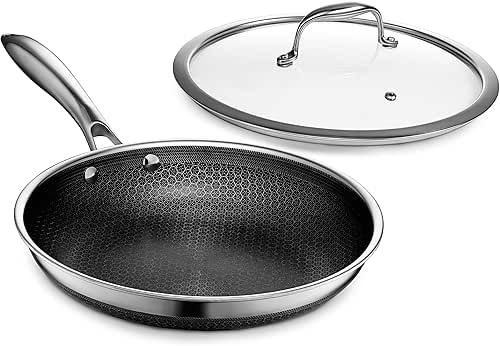 HexClad Hybrid Nonstick 10-Inch Frying Pan with Tempered Glass Lid,