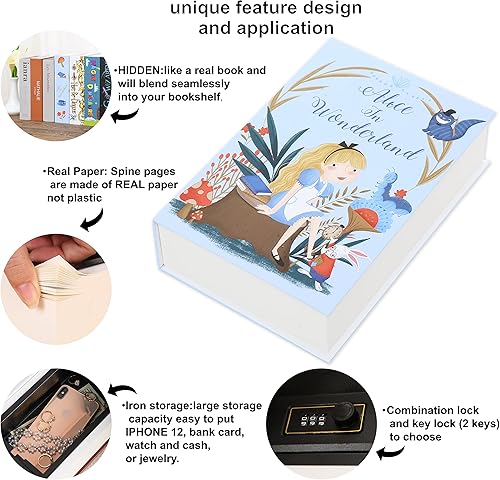 Miniatura 2 de Alice Real Pages - Caja fuerte para libros de desviación con cerradura de llave, caja de metal grande, libro hueco con compartimento secreto oculto
