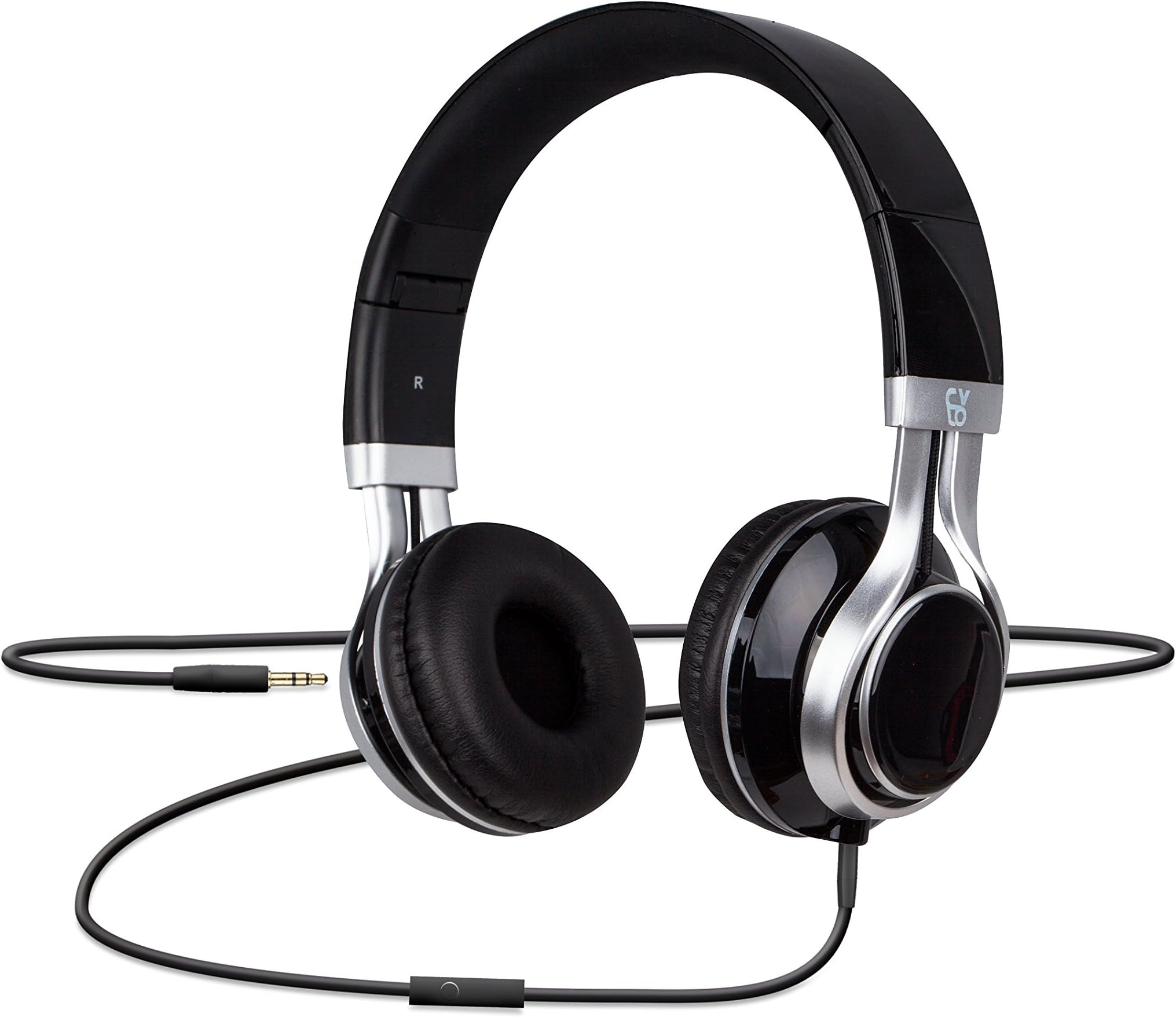 CYLO Electrolyte Wired Over-Ear Headphones, Noise Isolating with 40mm Drivers, in-Line Microphone with Supreme and Hi-Fi Stereo Sound (Jet Black/Silver)