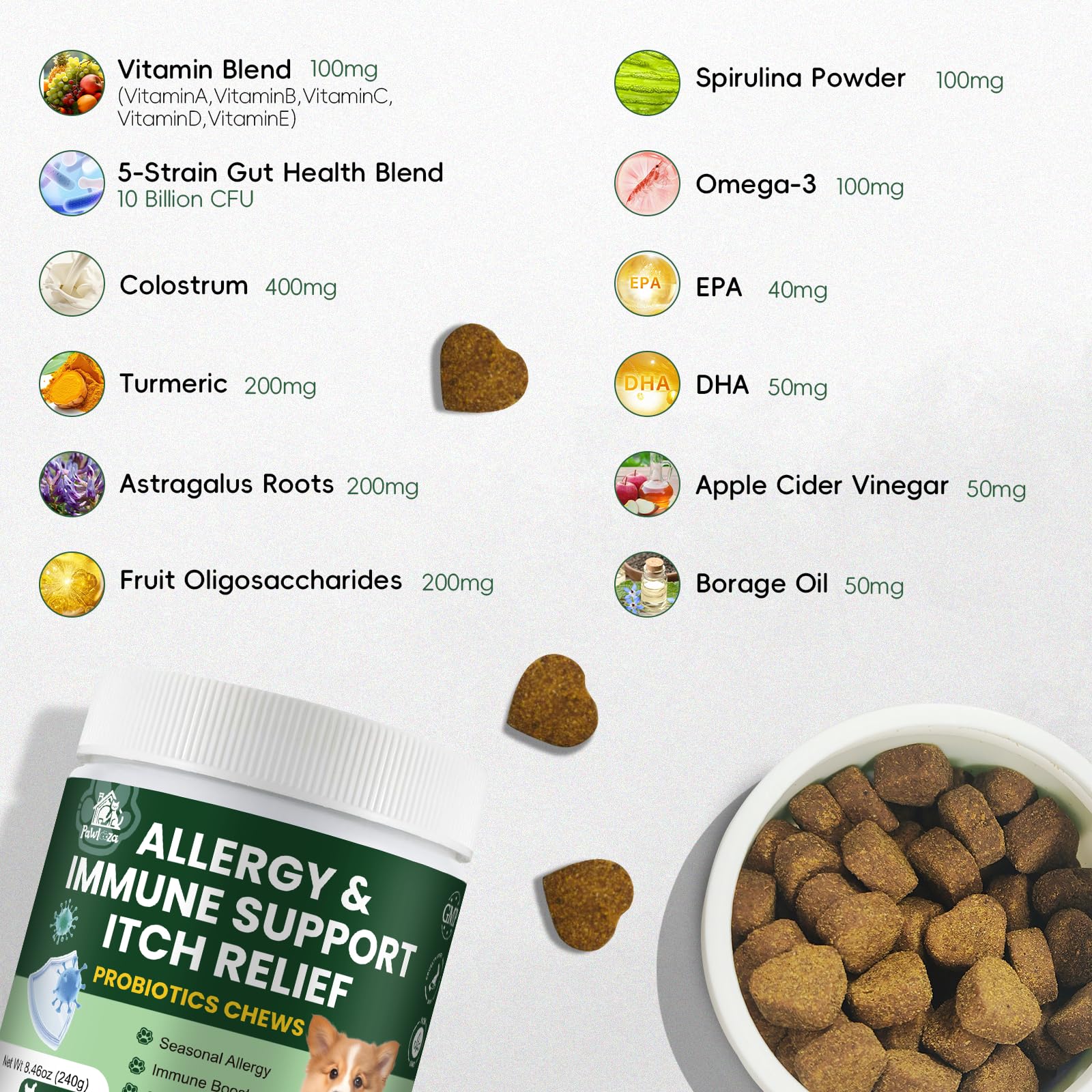Probiotics for Dogs, Improve Itchy Skin Itchy Ears, Yeast Balance, Immune Support, Dog Probiotics (10 Billion CFU) for Dog Skin & Cost Care, Allergy Relief Chews + Vitamins Blend Chicken (120 Ct) - image 2