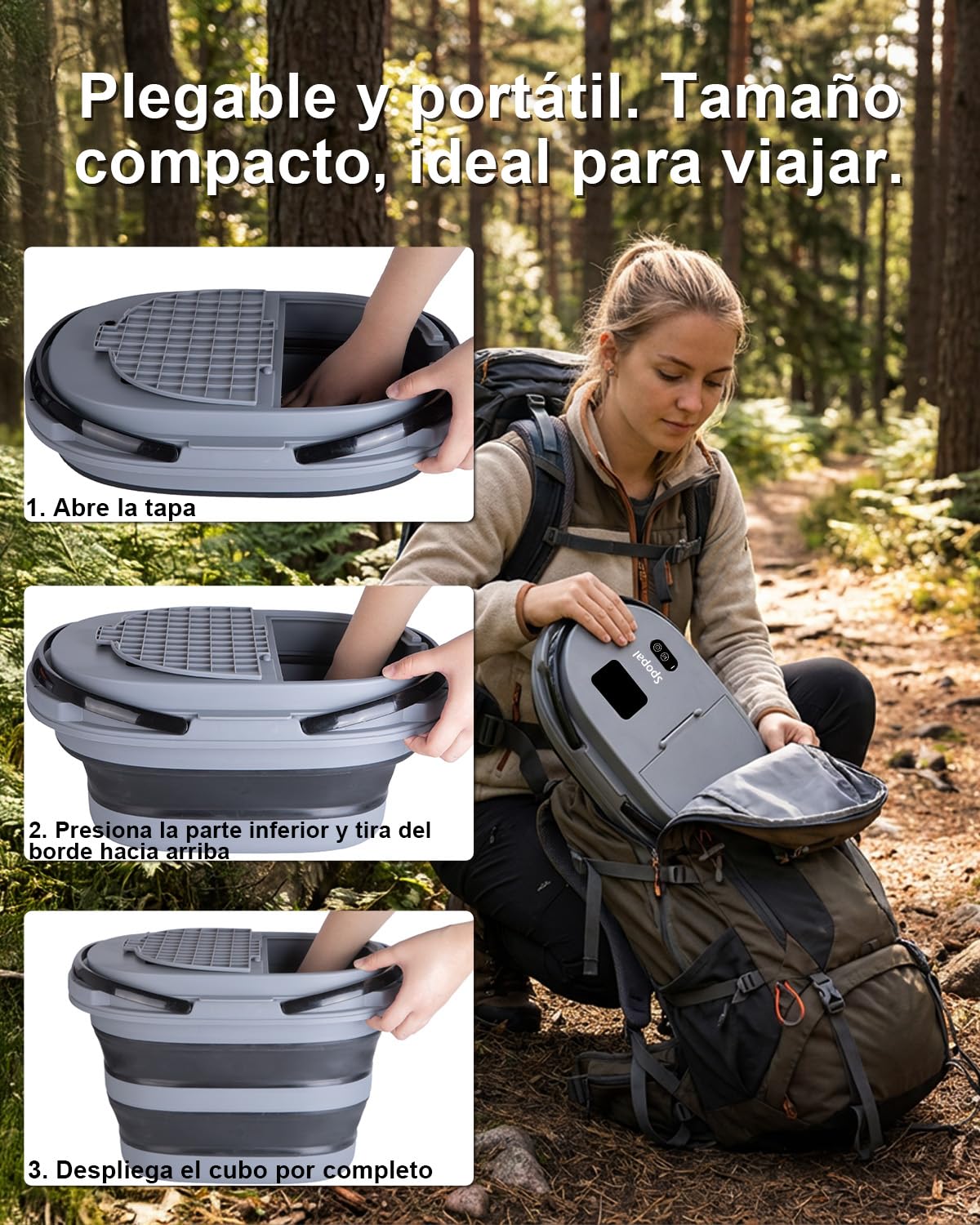 Spopal Ducha Portatil Camping, [13000mAh] [Pantalla Led] Bomba De Ducha Eléctrica y Cubo Plegable De 20L, Ajustable De 5 Velocidades, para Senderismo Al Aire Libre, Limpieza De Jardines Y Mascotas