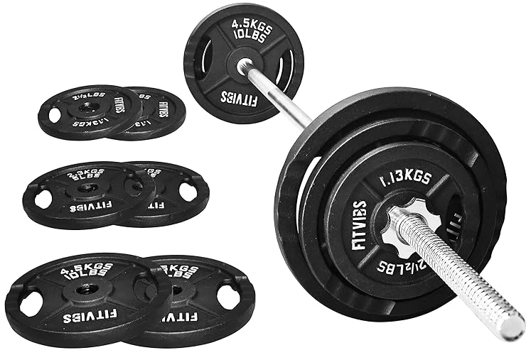 Fitvids Cast Iron Standard Weight Plates Including 5FT Standard Barbell with Star Locks, 45-Pound Set (35 Pounds Plates + 10 Pounds Barbell), Multiple Packages