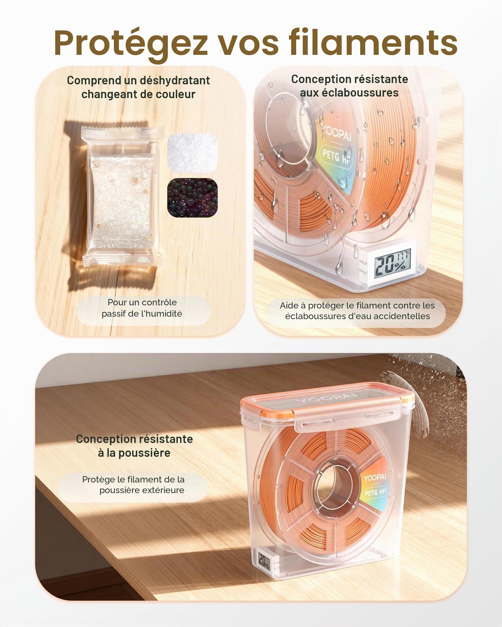 YOOPAI Boîte de rangement pour filament Pro avec moniteur de température et d'humidité, conteneur hermétique pour bobines de 1 kg et 1,75 mm, résistant à l'humidité et à la poussière pour le stockage