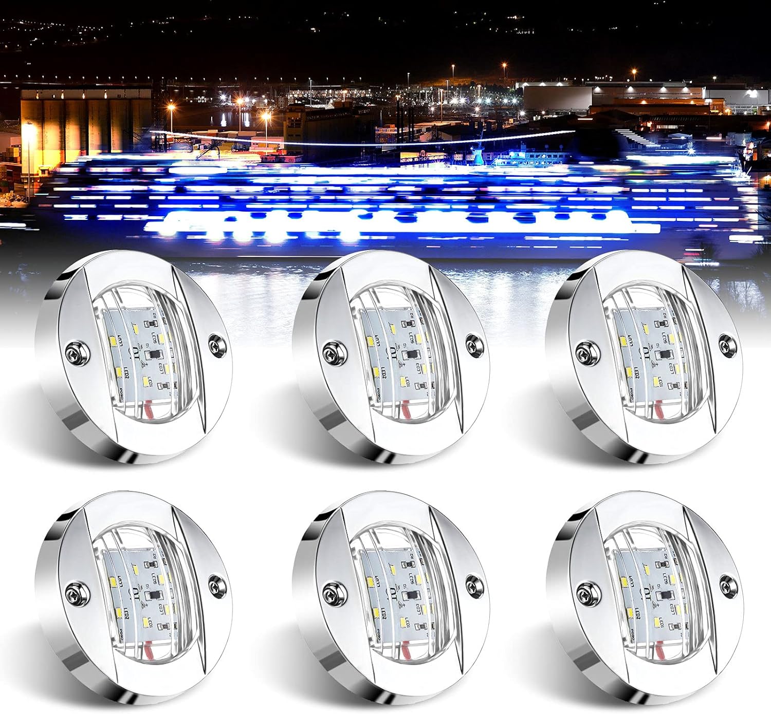 Honoson 6 Pieces Blue Round Marine Boat Lights LED Marine Courtesy Light 3 Inch