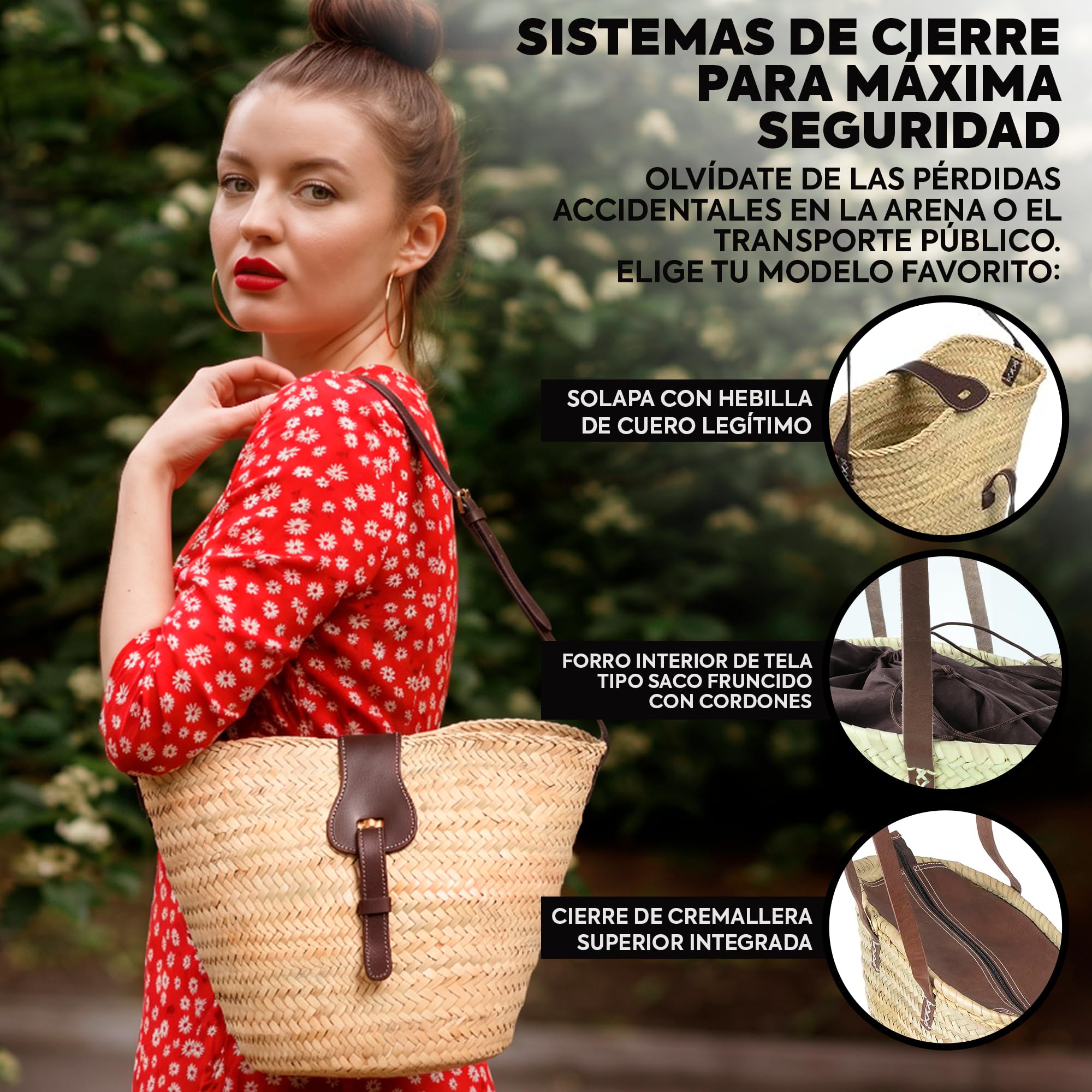 Afrikan Bags - Bolso Capazo de Palma| Bolso de Palma de Base Oval con Asa Bandolera y Cierre Ajustable - 48 x 32 x 30 cm (medidas aproximadas)