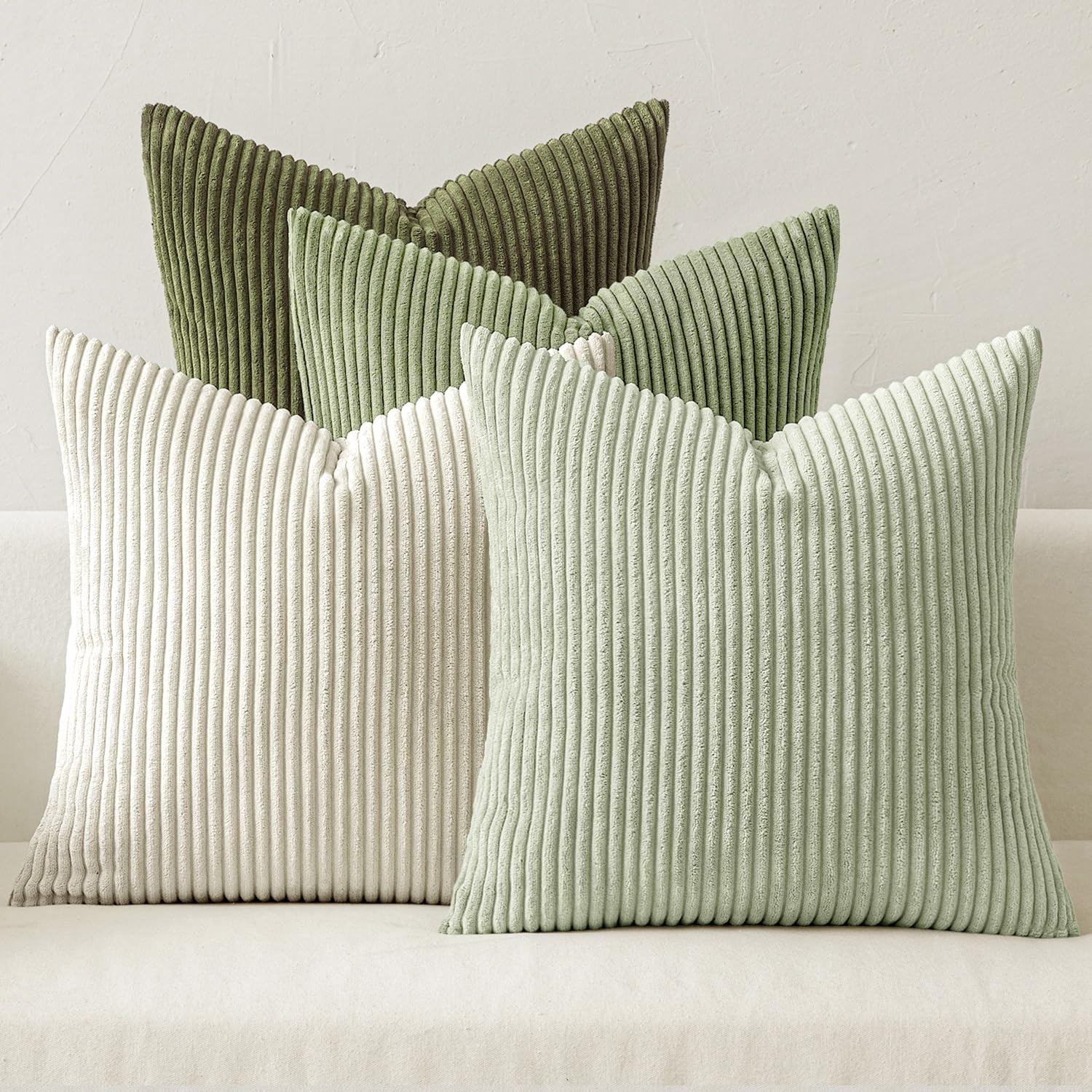 MIULEE Decorative Throw Pillow Covers Set of 4 Summer Light Green Gradient Natural Earthy Modern Classic Soft Corduroy Cushion Covers for Sofa Couch