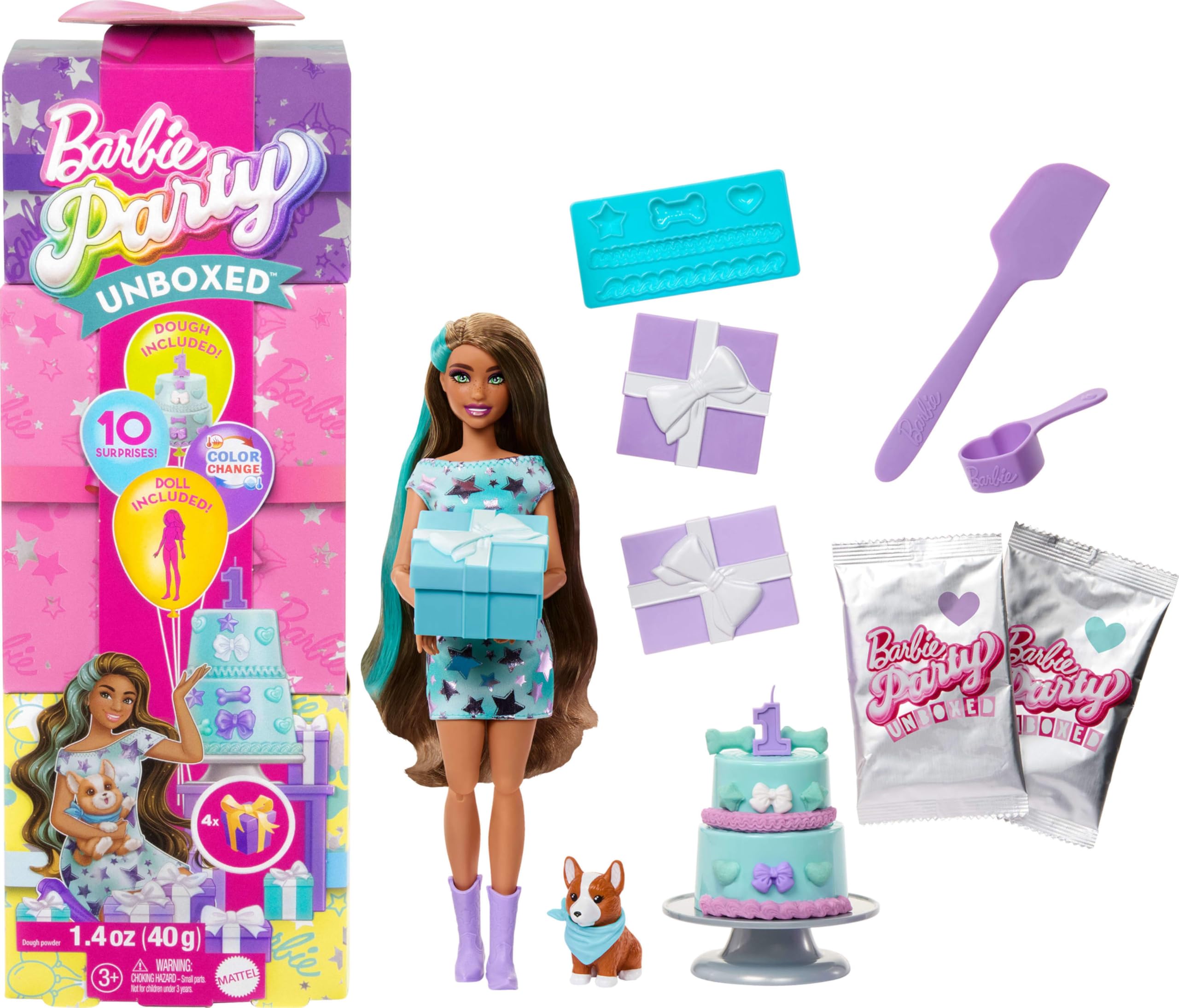 Amazon.com: Barbie Party Unboxed Doll & Accessories, Pet Birthday