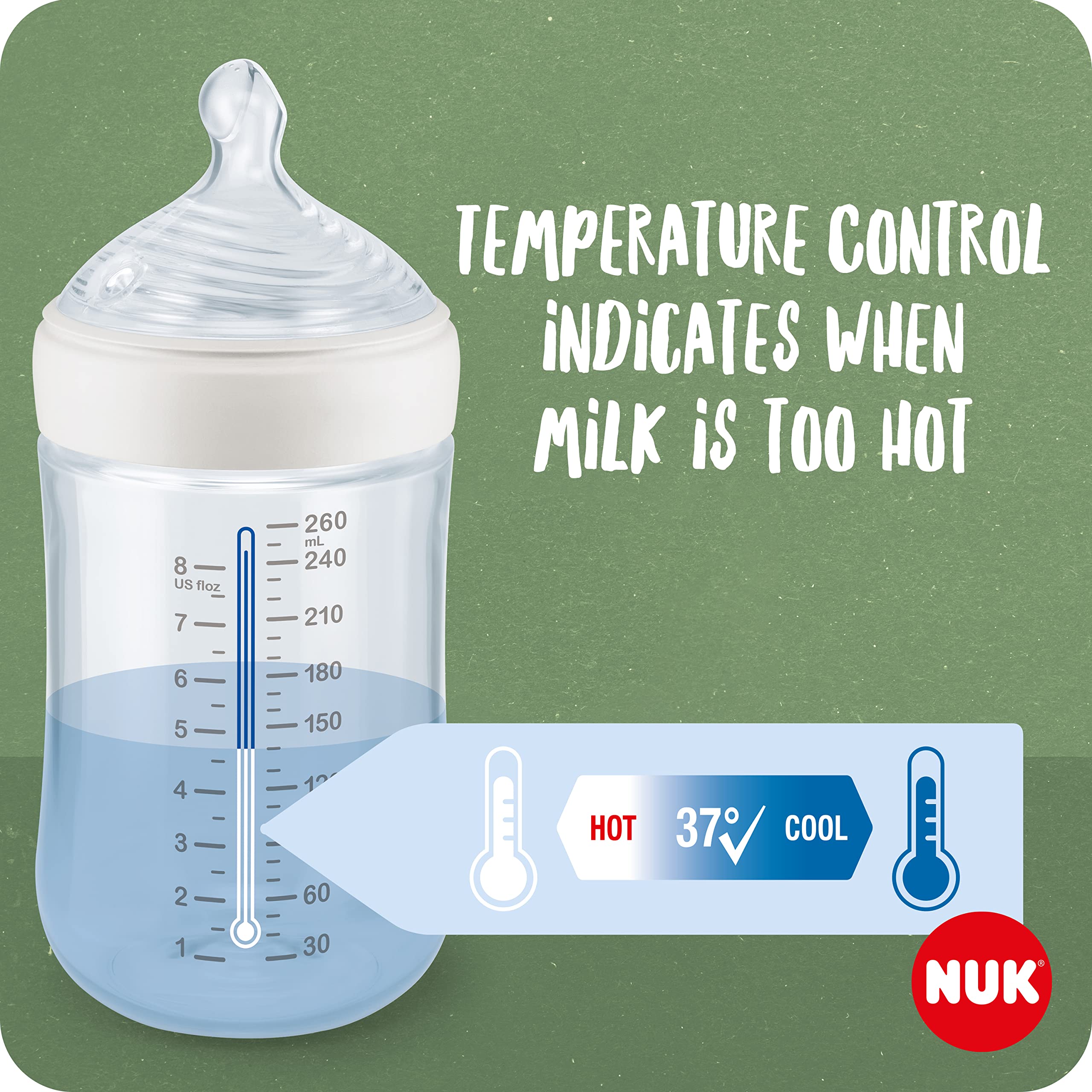 NUK for Nature Start set biberon e tettarella, 0-6 mesi, Materie prime naturali al 100%, 2 x biberon (150 ml e 260 ml), 2 x succhietti in silicone, Senza BPA, 4 pezzi
