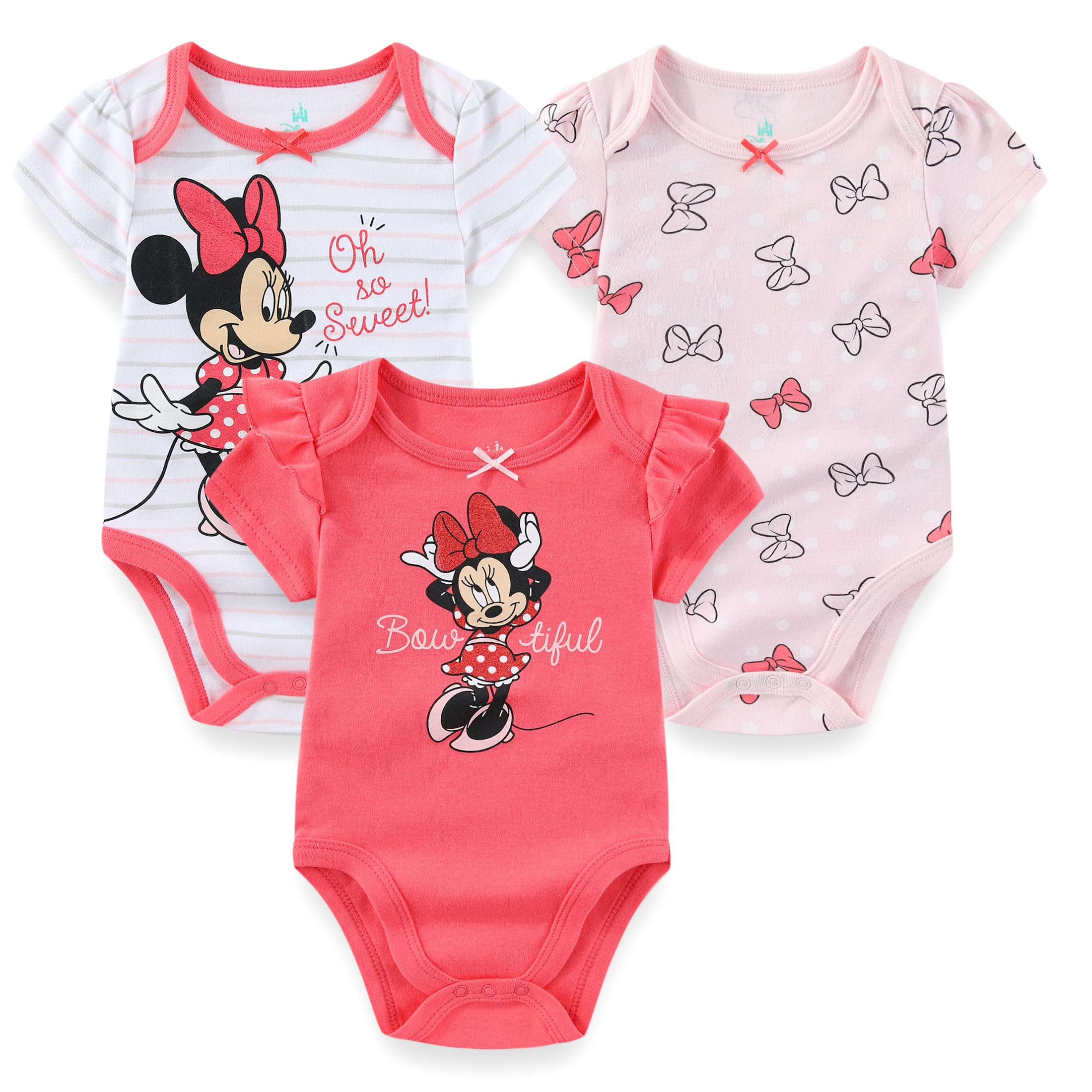 Disney Minnie Mouse - Paquete de 3 mamelucos para niña