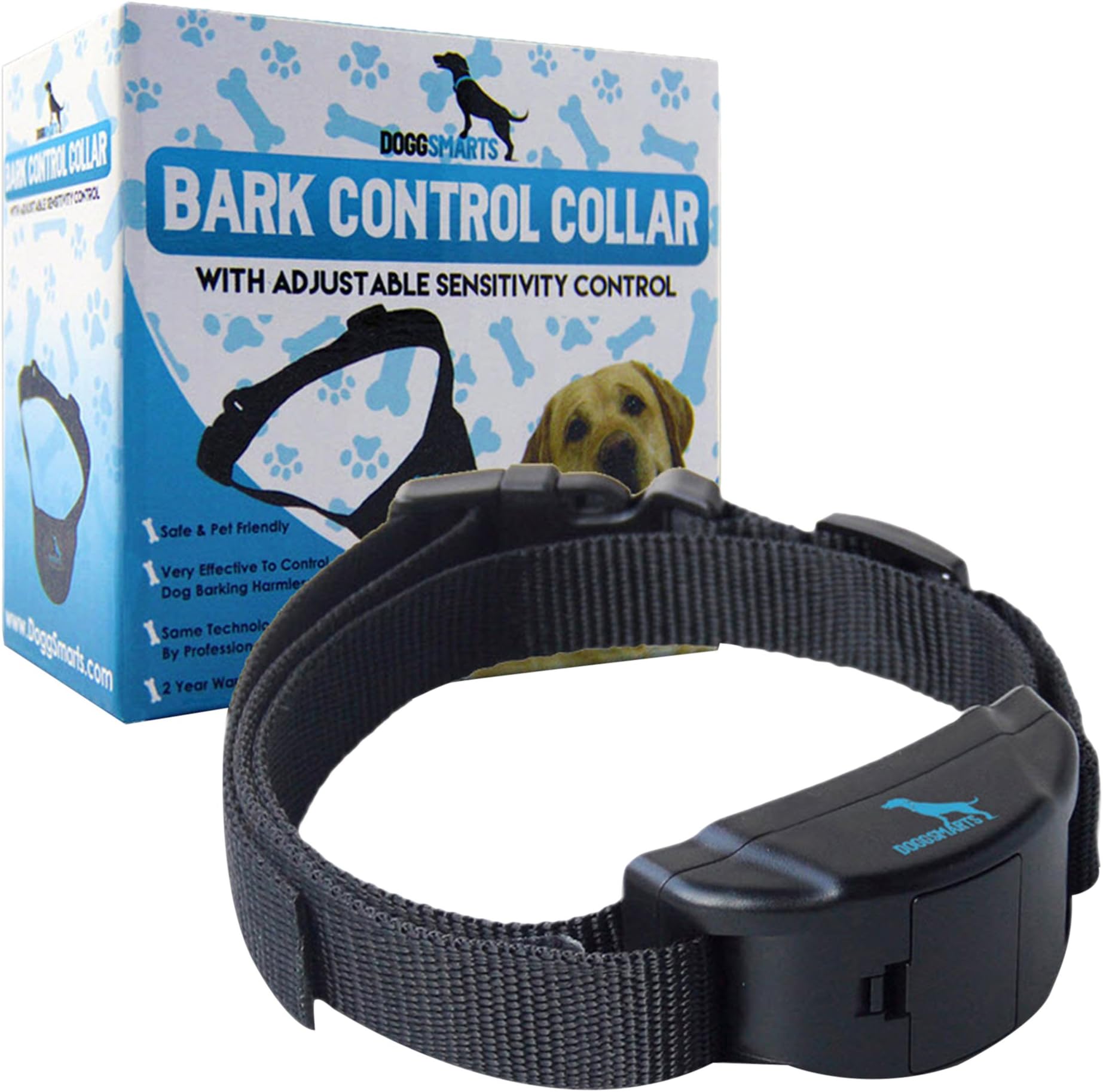 DoggSmarts Premium Bark Dog Collar Training System - Professional Electric No Bark Shock Control with 7 Adjustable Sensitivity Levels with Manuel, Free Extra Battery Included