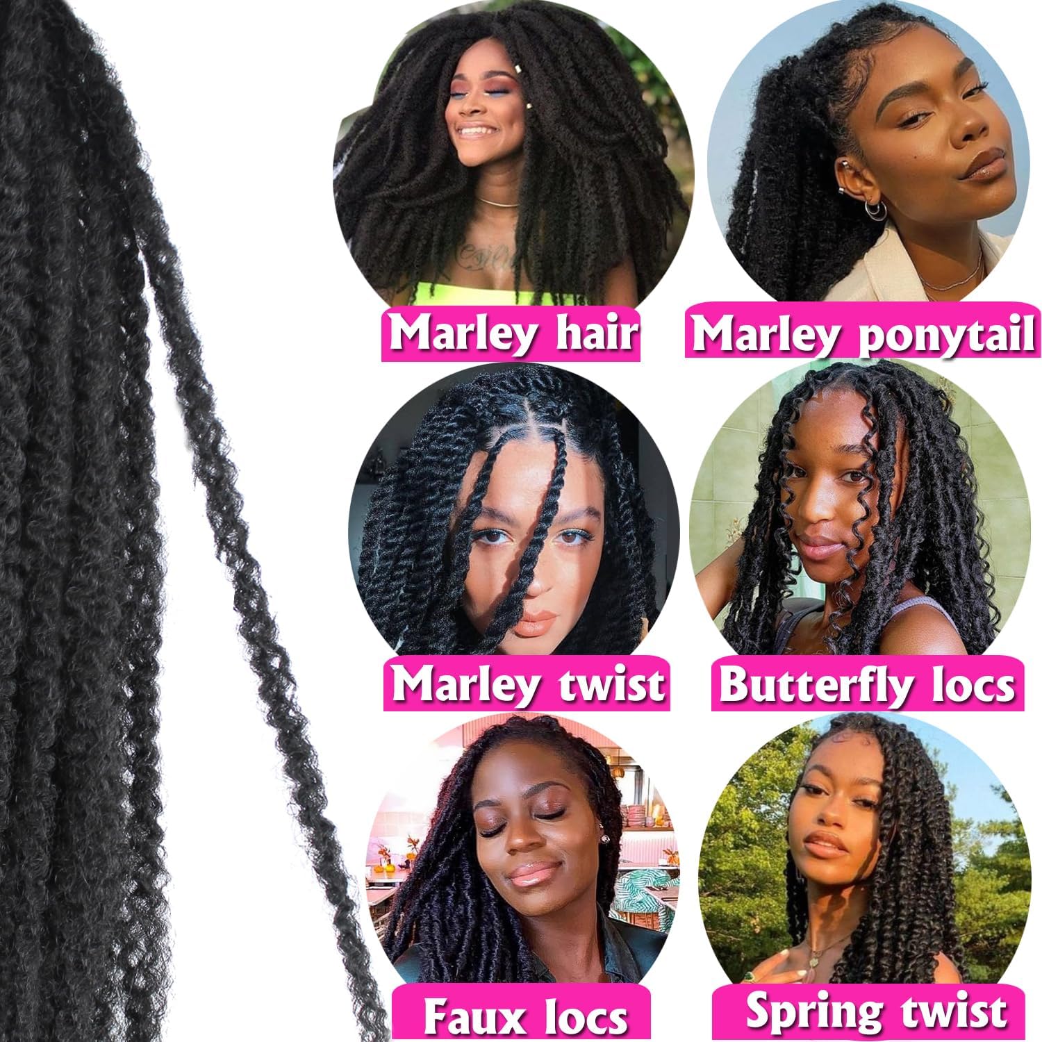 Enbeautiful Marley Twist Hair 24 Inch 8packs Marley Twists Braiding Hair Long Cuban Twist Hair Pre Fluffed Afro Kinky Curly Twists Crochet Hair Synthetic Marley Braids Extensions,1B#