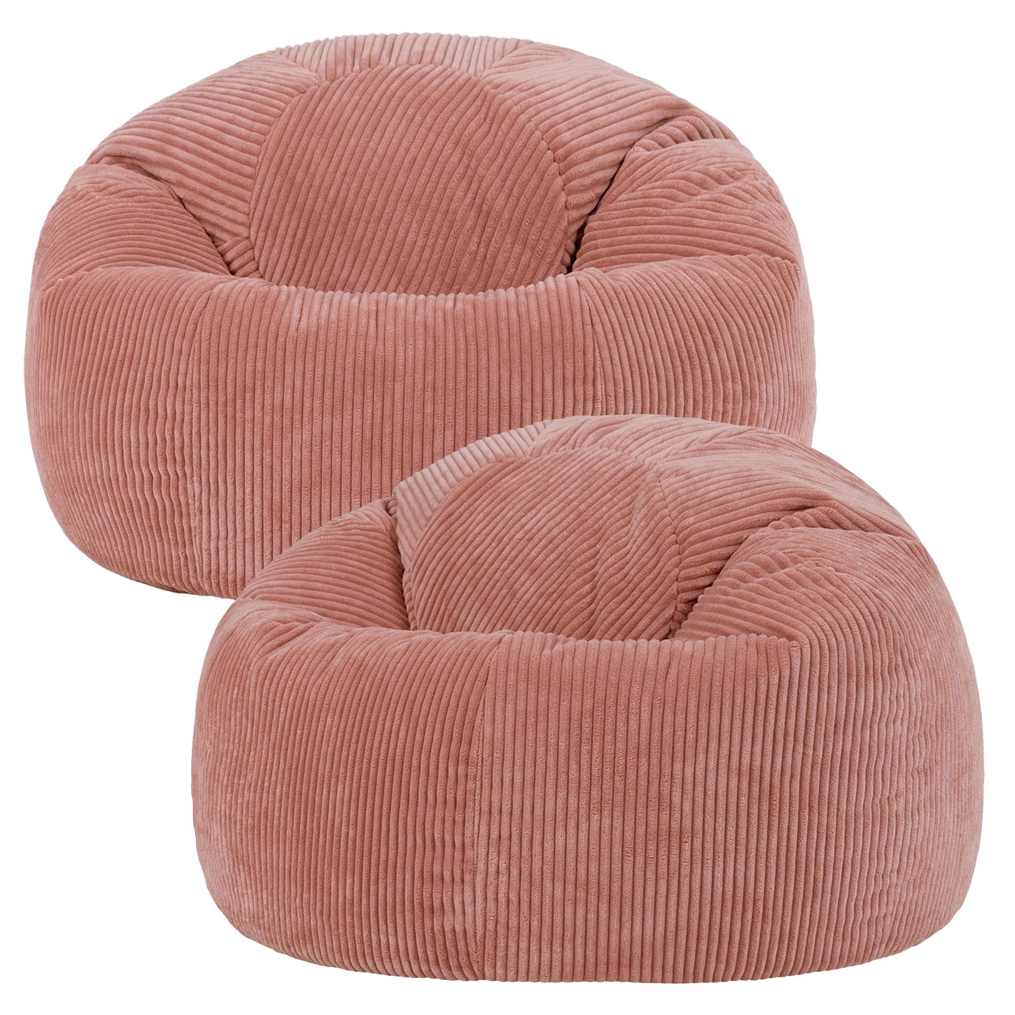 icon Kingston Cord Bean Bag, Set of 2, Dawn Pink, Large Adult Bean Bag Chair with Filling Included, Comfy Chair, Living Room Furniture, Bedroom Furniture