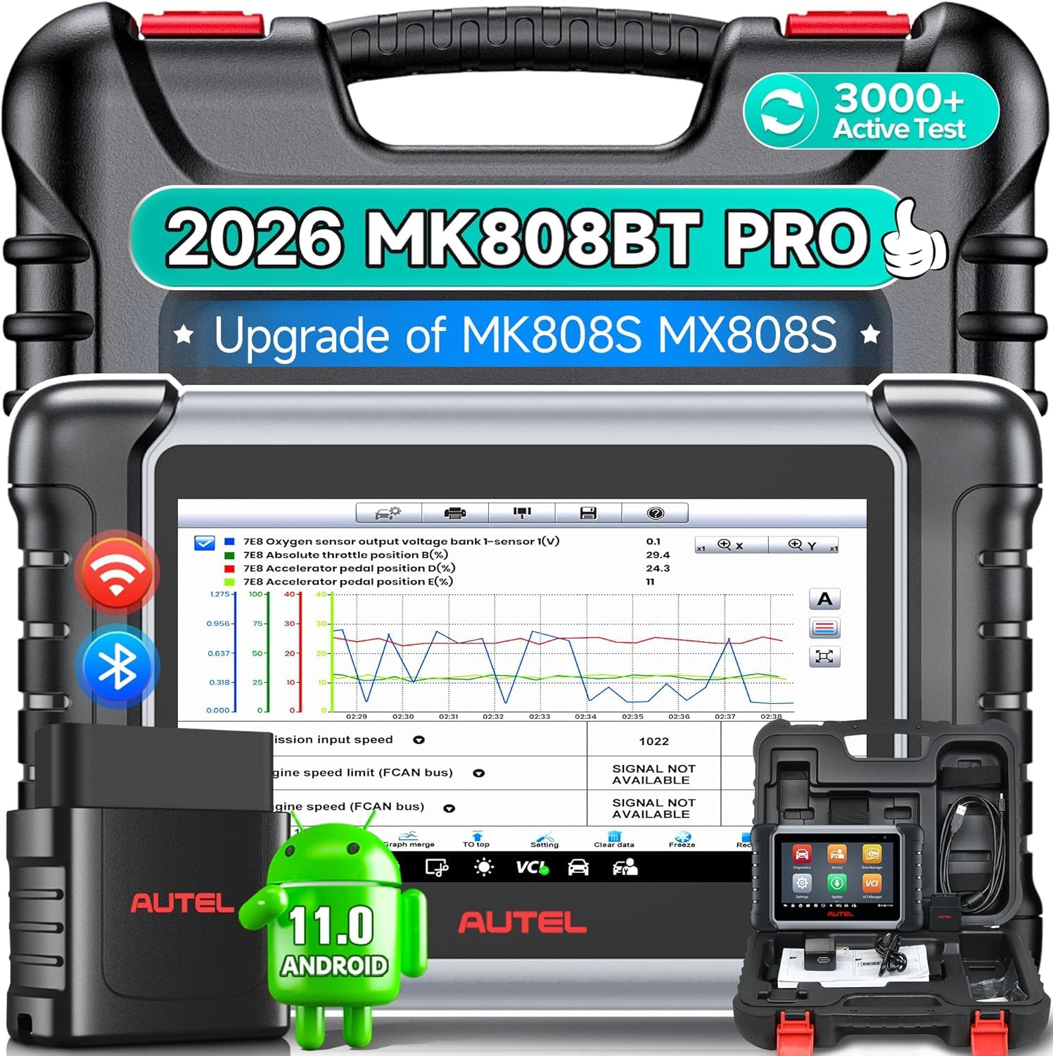 Autel MaxiCOM MK808BT PRO Android 11.0 OS (Ulepszony MaxiCheck MX808S MK808S MK808), 2025 Test Aktywny & Dwukierunkowy Skaner, Cała Diagnostyka Systemu, 28+ Usług, Kompatybilny Z Autel BT506/ MV108