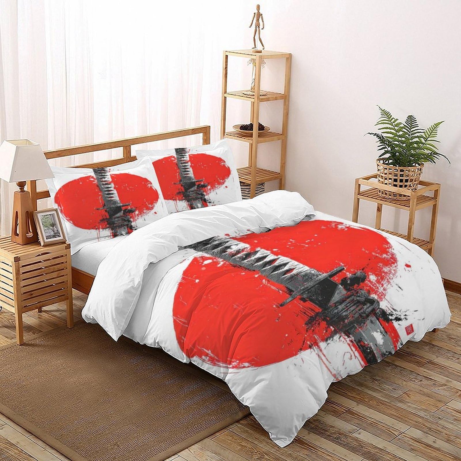 Microfibre douce pour cette housse de couette Katana Soleil Rouge motif sabre avec taies