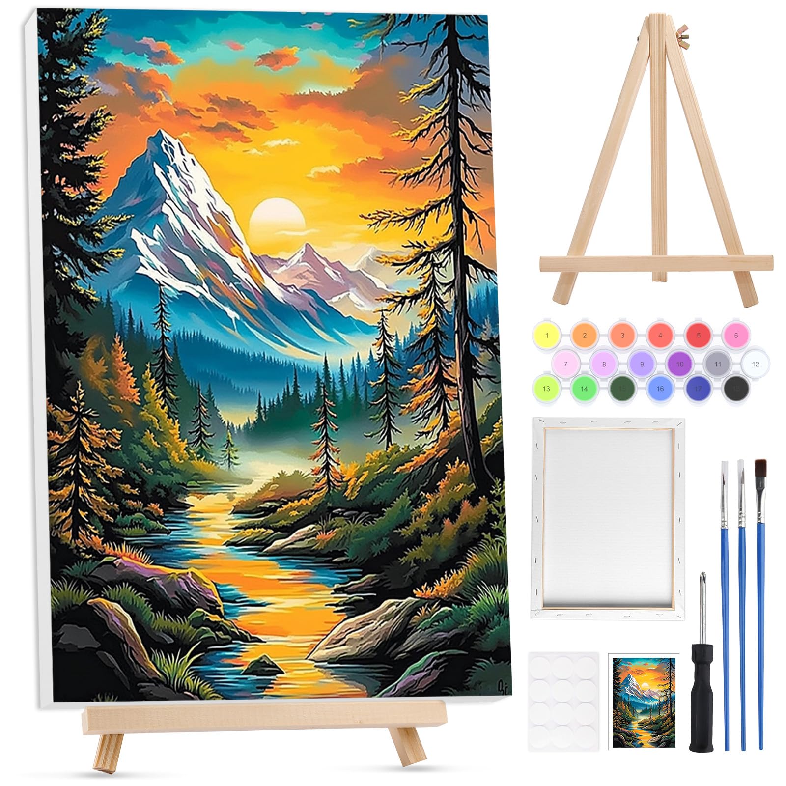 Lxmsja Framed Paint by Numbers for Adults Beginner with Wooden Easel, Landscape Painting by Numbers for Adults on Canvas, DIY Acrylic Painting Kit Art and Crafts for Home Wall Decor, 8x12inch