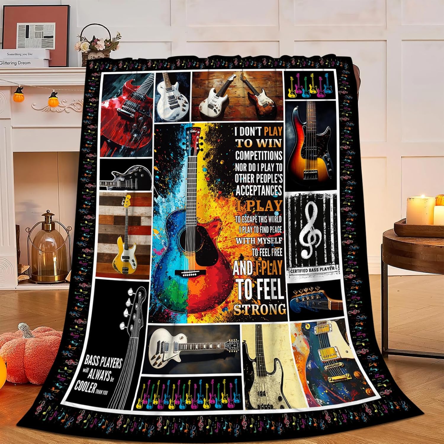 Guitar Blanket, Electric Guitar Throw Blanket, Music Gifts Blankets Stuff Fleece Flannel Plush for Girls Women Men Boys Lovers Adults Soft Bedding Gift for Sofa Bed Office Home Decor 50"x40" - Image 3