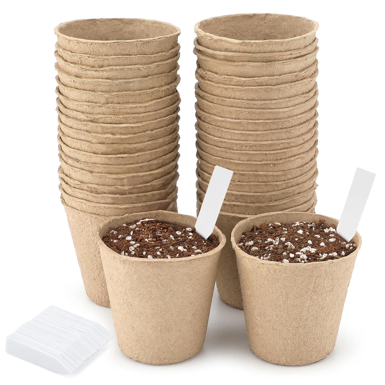 Kinglake Natural Biodegradable Small Plant Pots Seedling Pots, 8Cm 50 Pcs Compostable Flower Seed Pots For Planting Vegetables, Fruits, Herbs