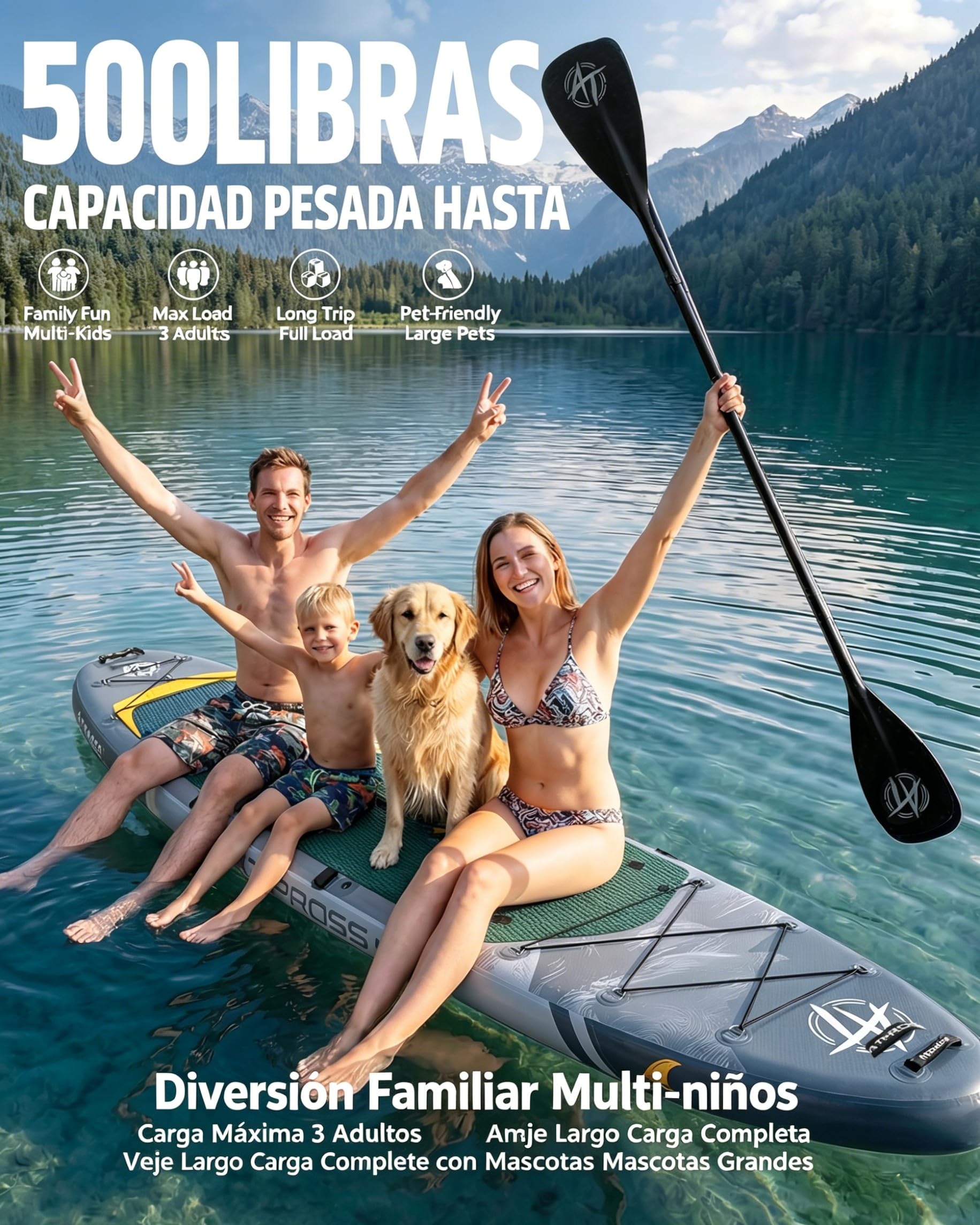 Tabla de Paddle Surf Hinchable con Asiento de Kayak y Accesorios, 366x92cm Sup Extra Ancha y Estable, Carga 240kg, Kayak Hinchable para 2 Personas, Ideal para Yoga, Pesca y Surf