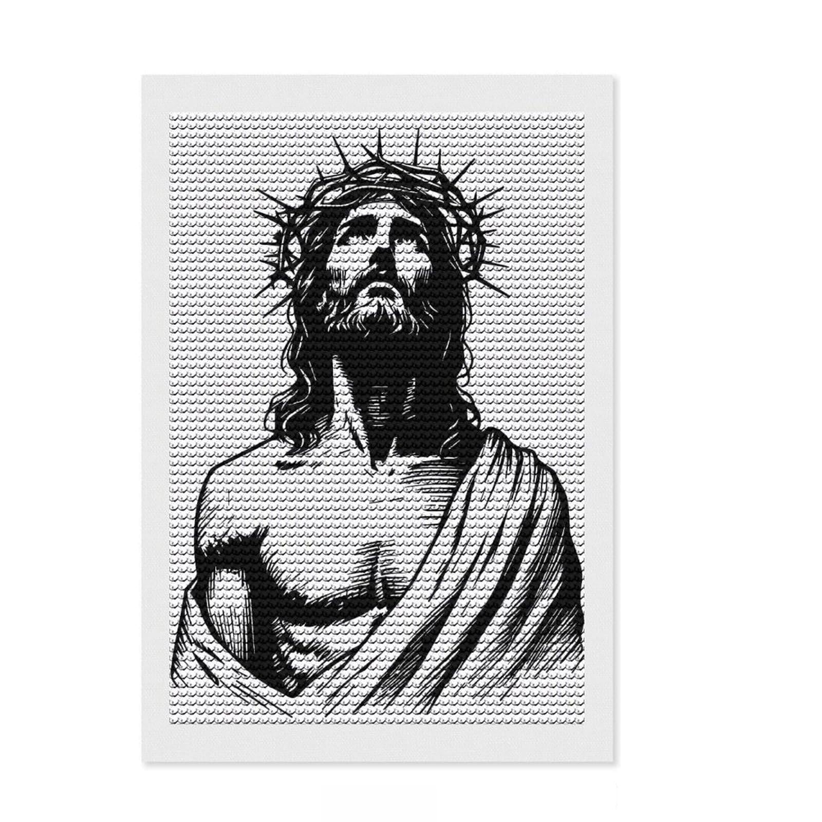 Junmoney Jesus Christ with Crown of Thorns Crystal Diamond Art Kit 8"x12", Christmas Gift, Arts and Crafts, Aesthetic Room Decor, Home Wall Art