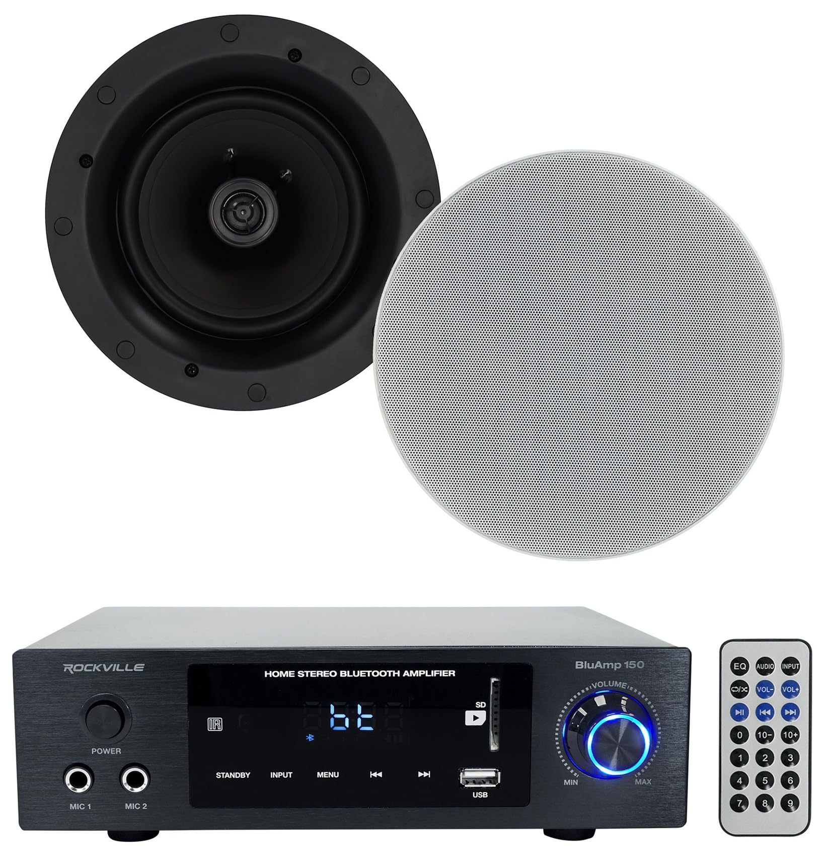 Rockville Bundle: BLUAMP 150 Home Stereo Bluetooth Amplifier Receiver Optical/Phono/RCA Bundle with Pair Elite C64 6.5