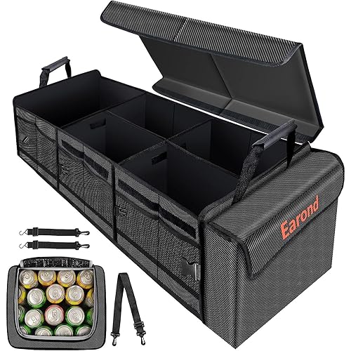 Large Trunk Organizer with Portable Leakproof Cooler Bag,Foldable Cover,Adjustable Securing Straps,Collapsible Trunk Organizer for Suv Car Truck Sedan (4-in-1 with Cooler)