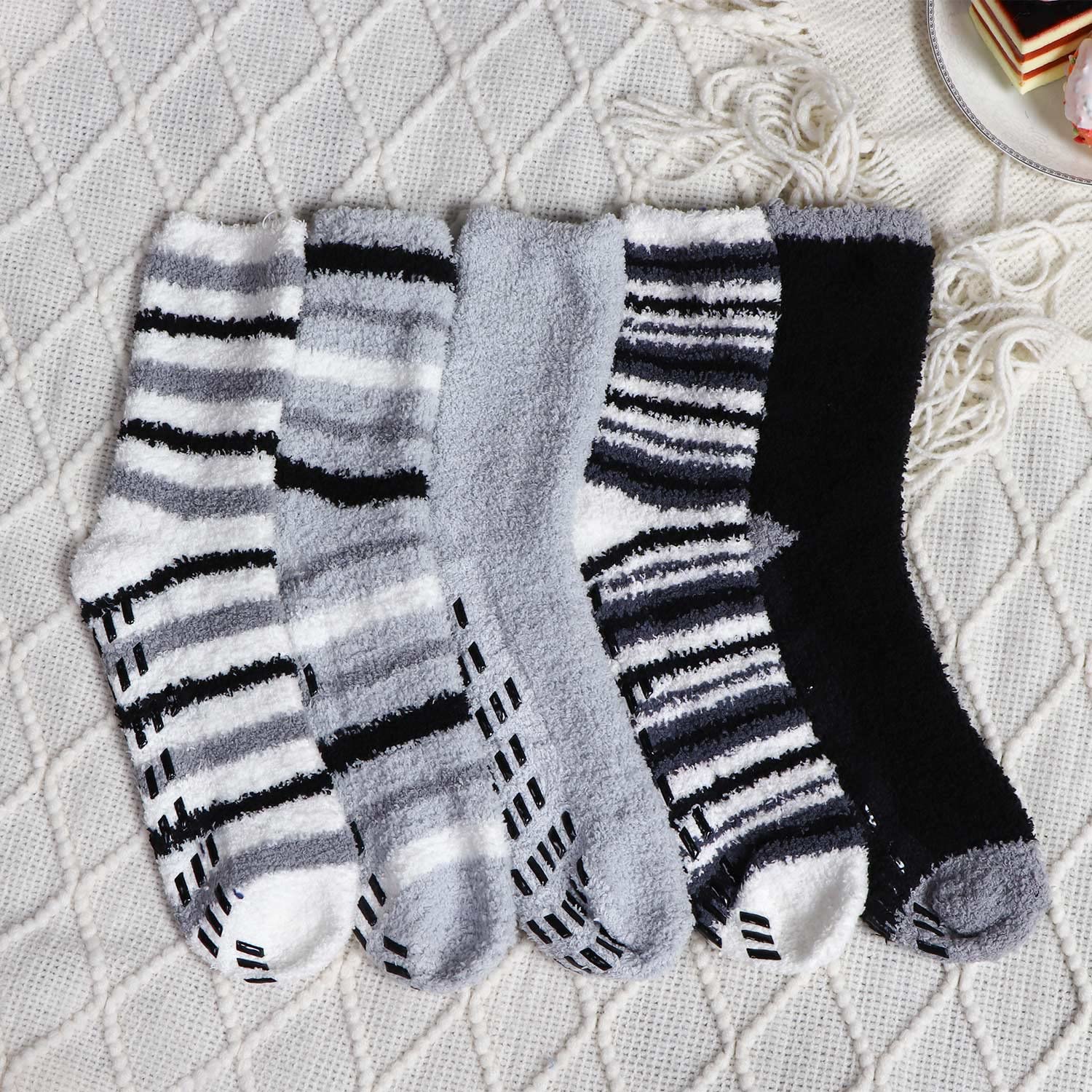 JaosWish Lot de 5 paires de chaussettes moelleuses pour homme - Confortables - Chaudes - Antidérapantes - En polaire - Pour dormir à la maison