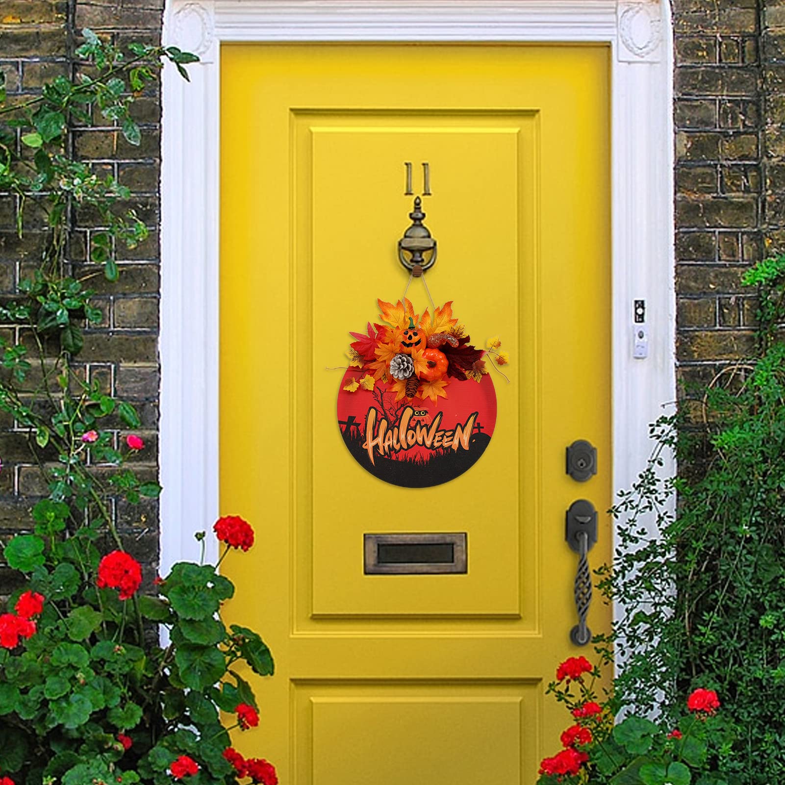 Couronne D'automne Pour Porte D'entrée, Halloween En Citrouille D'automne En Bois – Décorations Porte D'entrée Pour Fenêtre, Mur, Porche