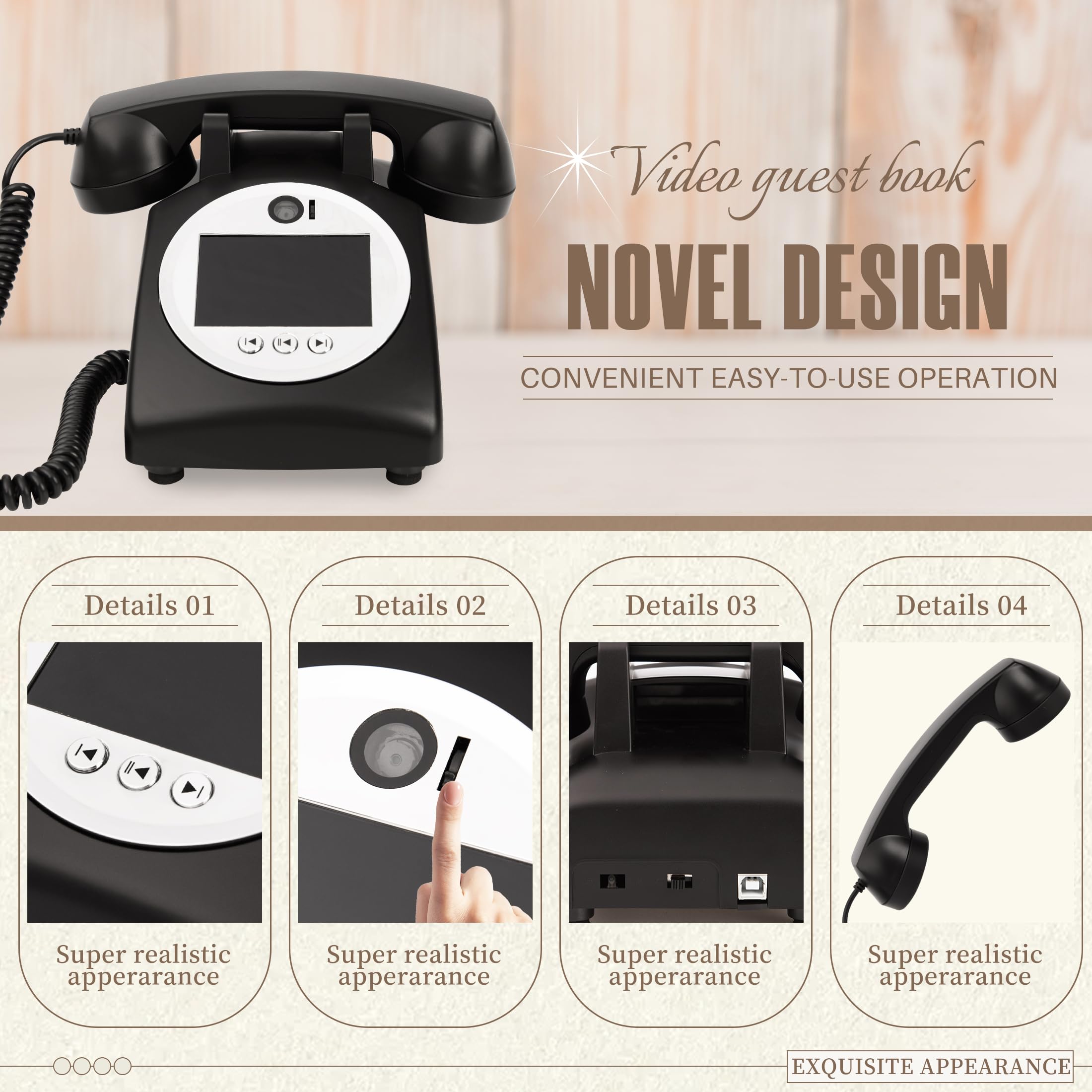 Audio Gästebuch Hochzeit Telefon (Art Deco, Schwarz)
