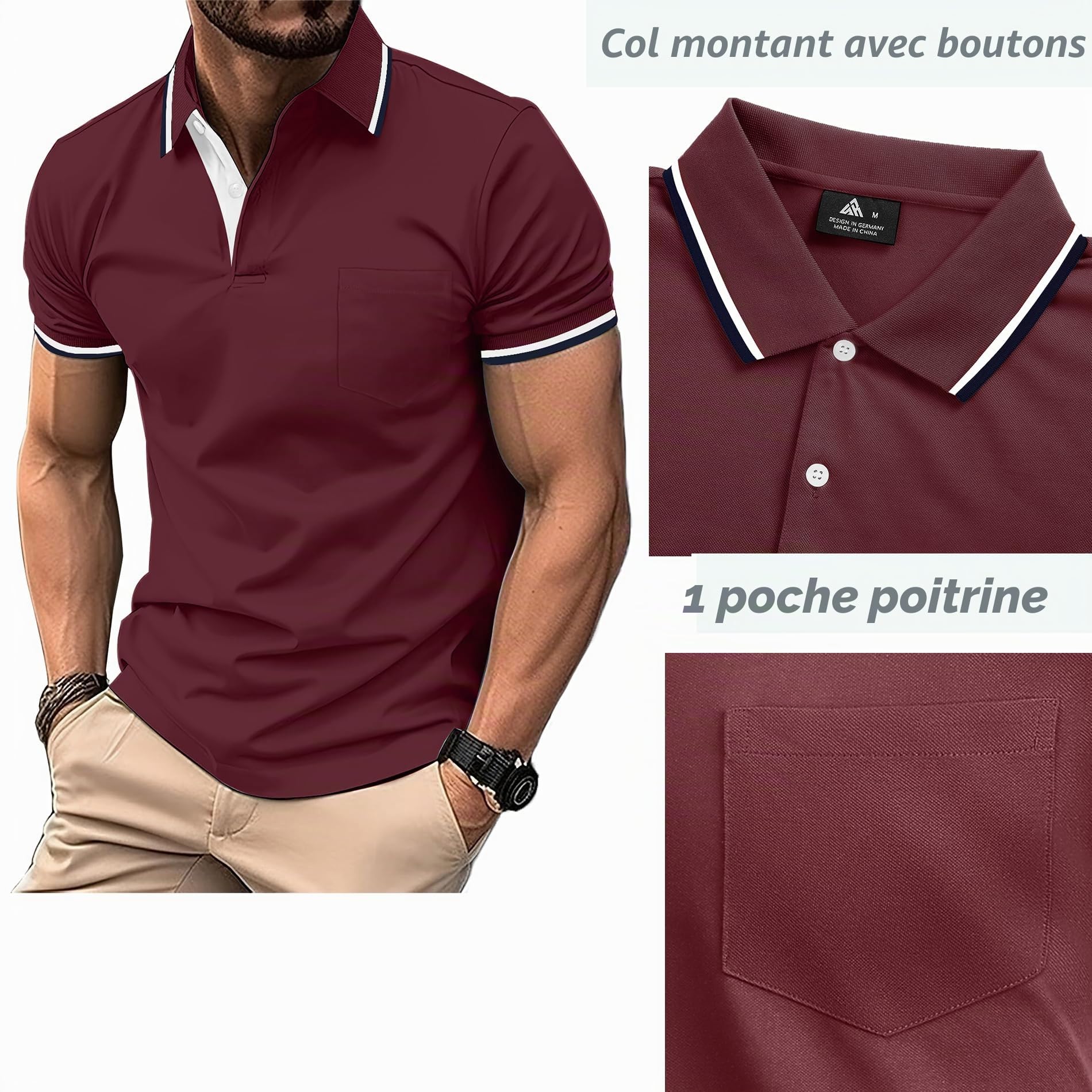 LLdress Lot de 3 Polo pour Homme Polo de Golf Manches Courtes Léger Polo d'été T Shirt de Tennis Respirant