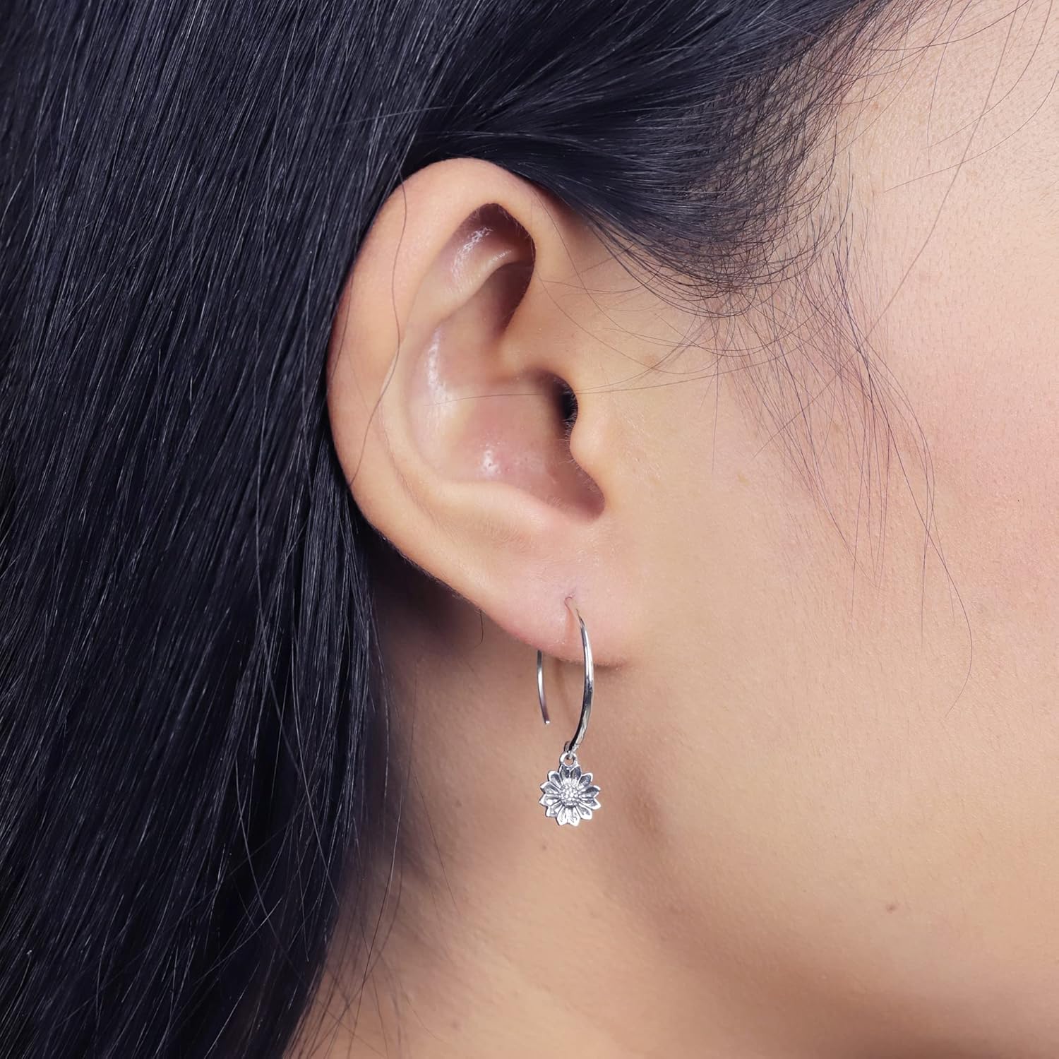 Boma Jewelry Sterling Silver Sunflower Pull Though Hoop Earrings - Image 2