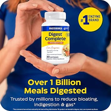 Enzymedica Digest Complete + Probiotics - Digestive Enzyme Supplement for Women & Men, Enzyme and Probiotic Capsules for Digestion, Gut Health Support, Helps Gas & Bloating, Vegetarian - 30 Caps