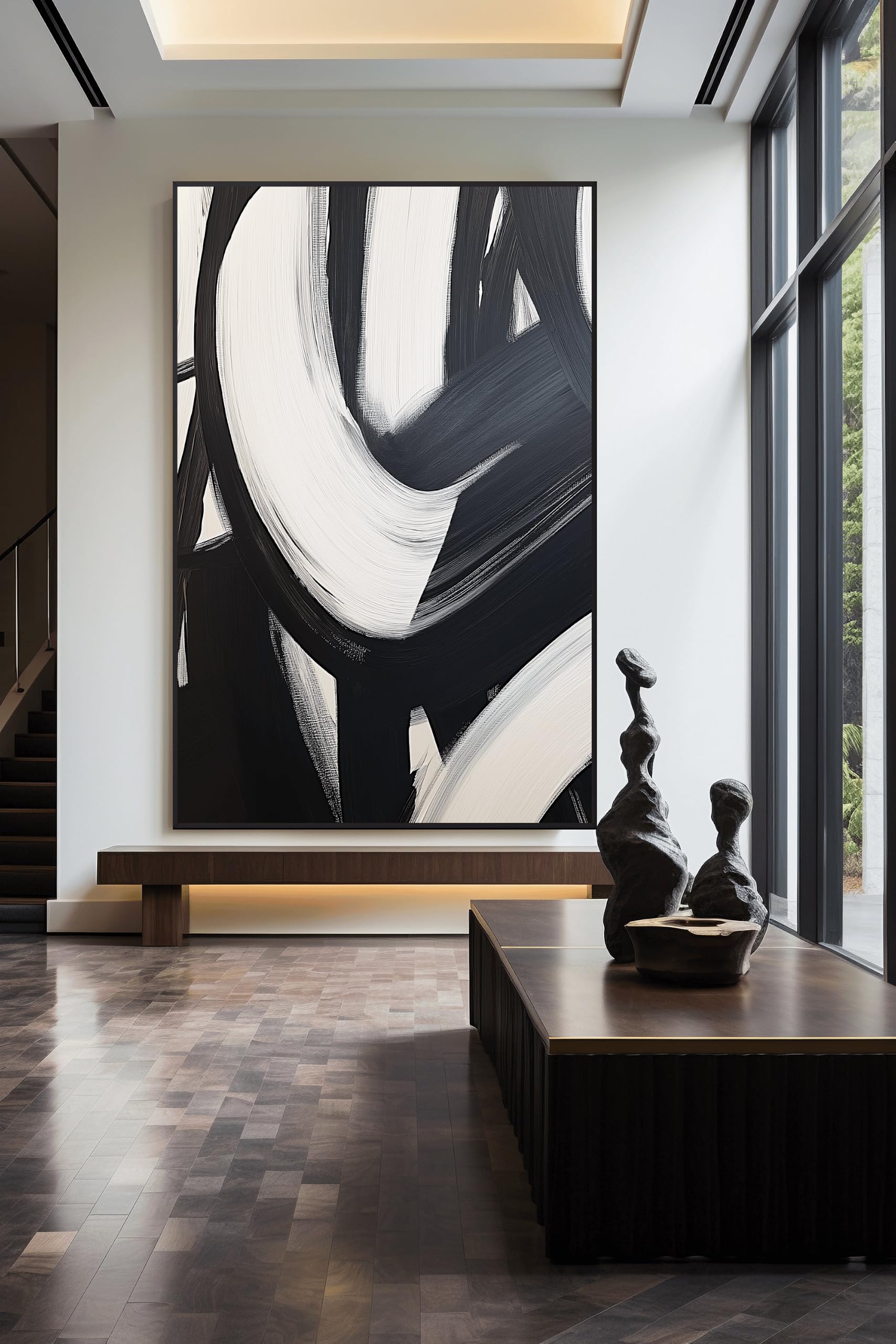UUDEZO Cuadros abstractos modernos en blanco y negro para decoración de pared en lienzo para sala de estar (30x45cm (12x18 pulgadas)