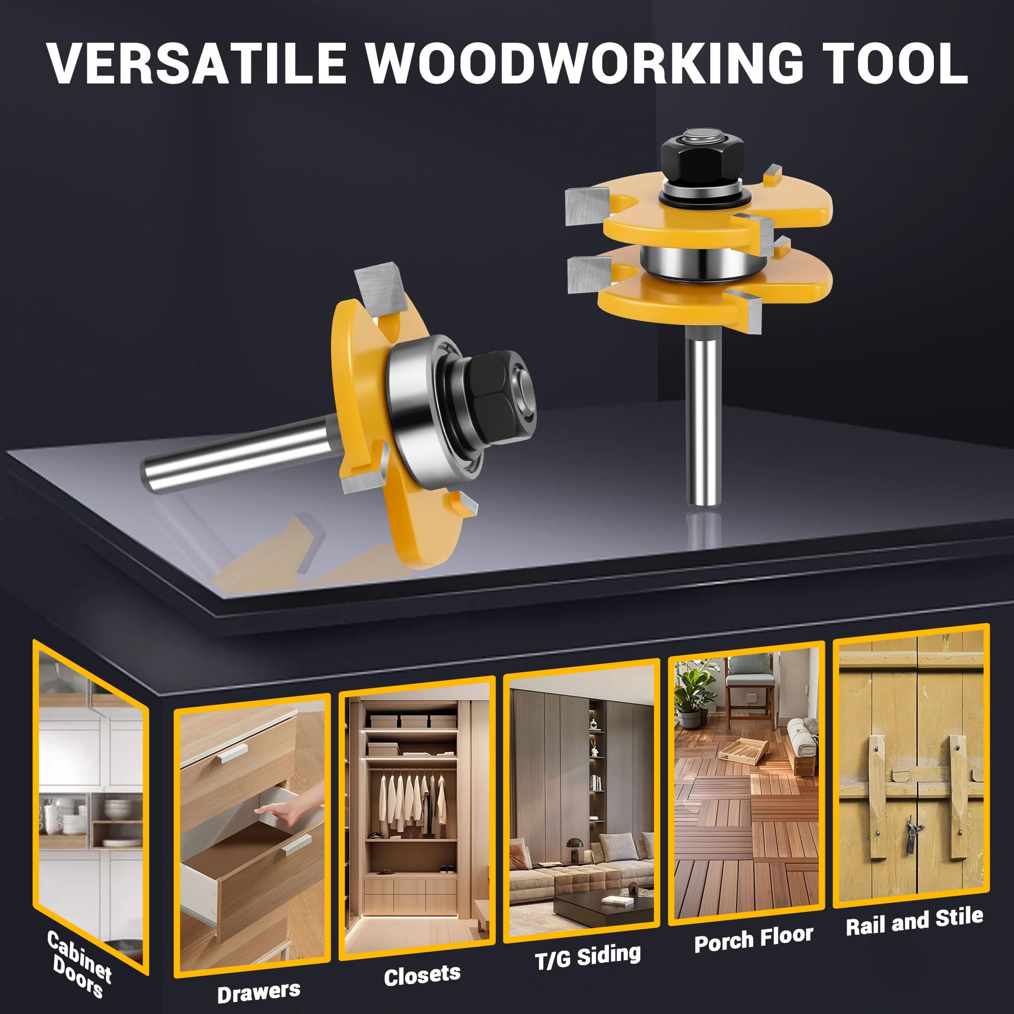 Junreox Router Bits - Tongue & Groove Set for Woodworking -6