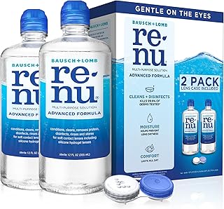 Renu Contact Lens Solution, Advanced Formula Multipurpose Lens Cleaner for Eye Contacts, Cleaning, Moisturizing and Disinfecting Care Two 12 fl. oz. Bottles (24 fl. oz. Total) with Lens Case