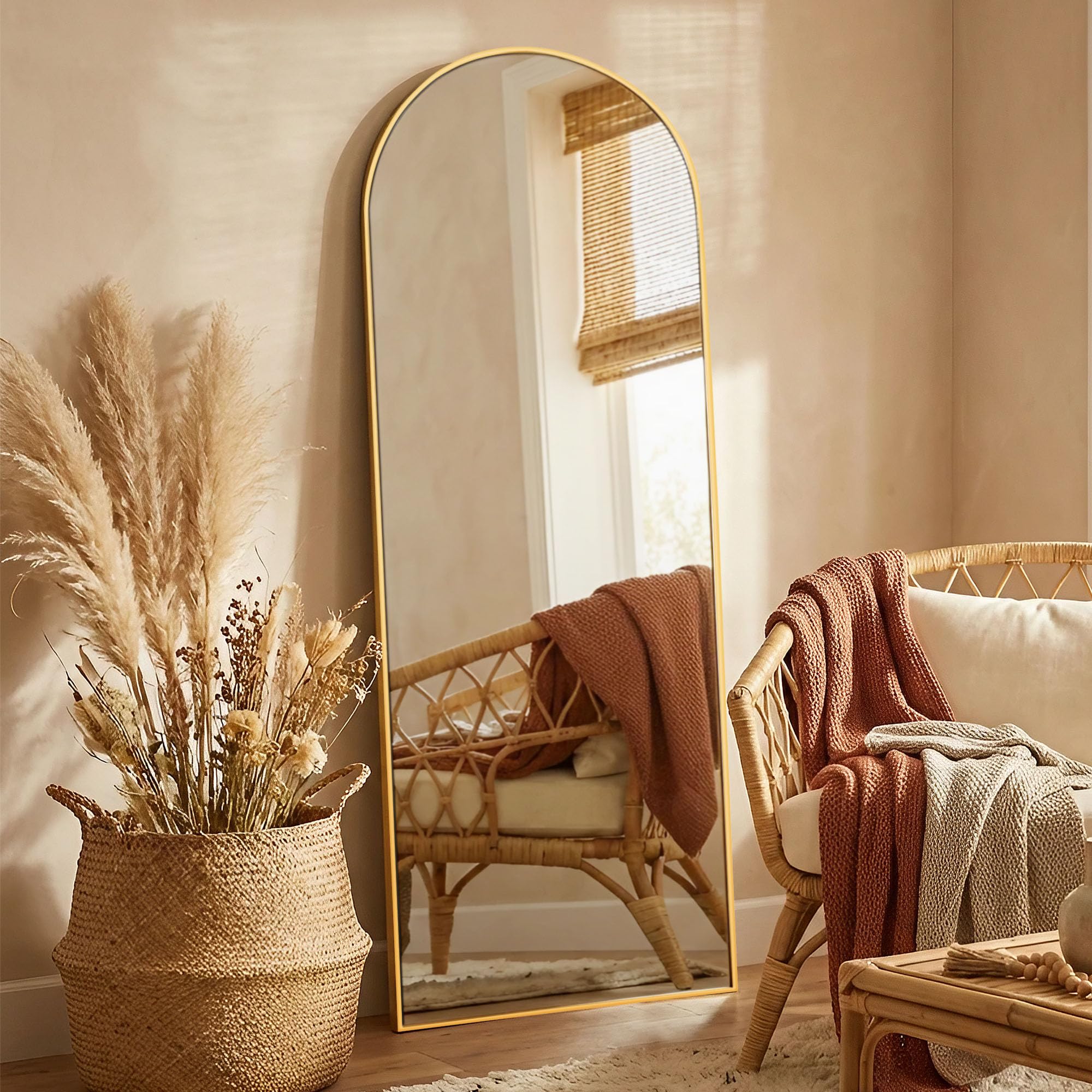 Alpen Gold Arched Full Length Mirror, X-Large 64x21 Floor Mirror with Stand