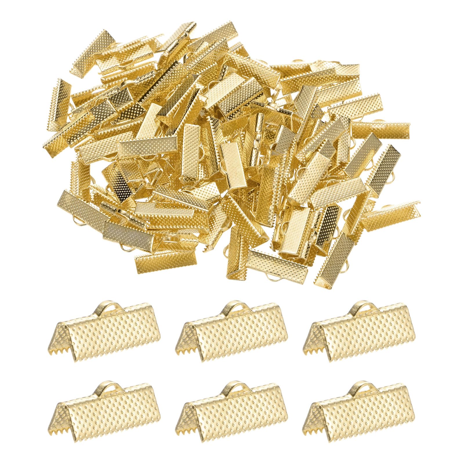M METERXITY 280-Pack Ribbon Ends with Clamps, 0.8in/20mm Metal Bracelet Bookmark Pinch Crimp Clamp Polka Dots for Jewelry Making/Bracelets/Necklaces/DIY, Pinch Cord End Clasps [KC-Gold]