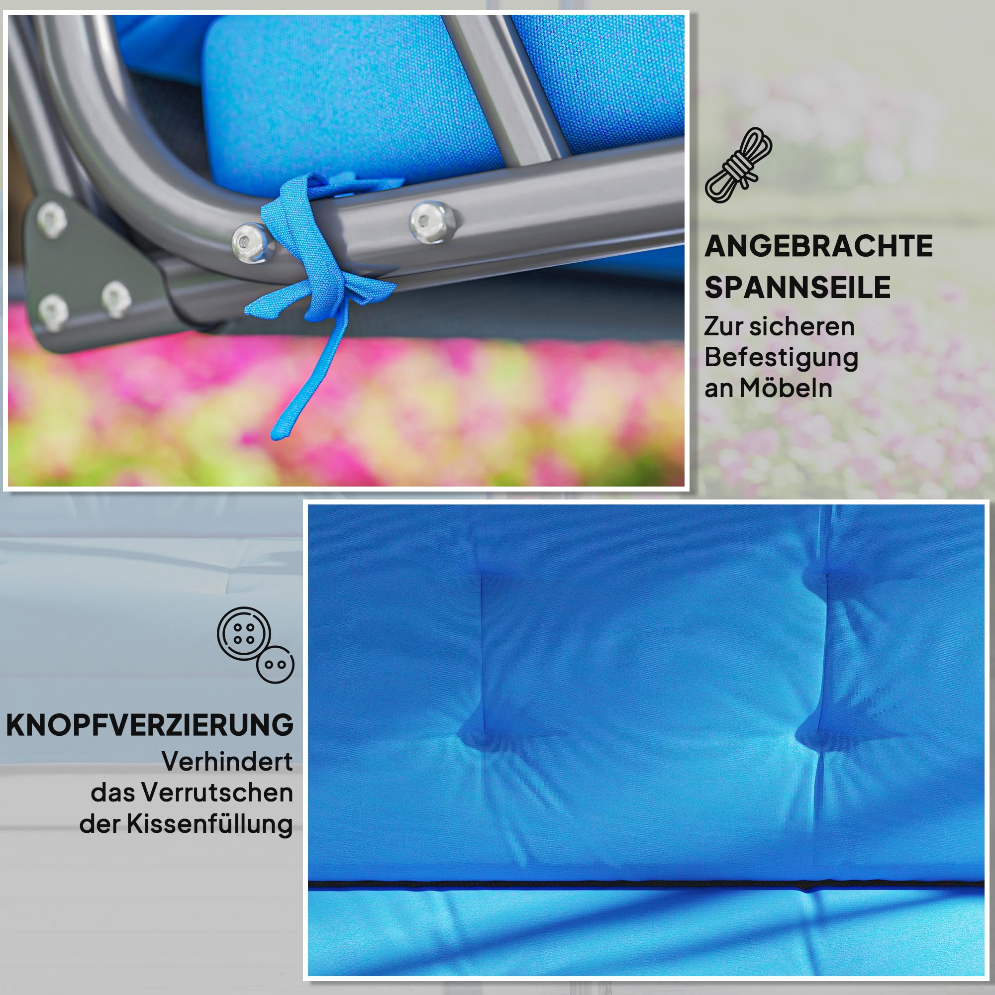 Outsunny Set di cuscini per dondolo Hollywood, 170 cm, cuscino per sedia a dondolo da giardino, cuscino laterale blu