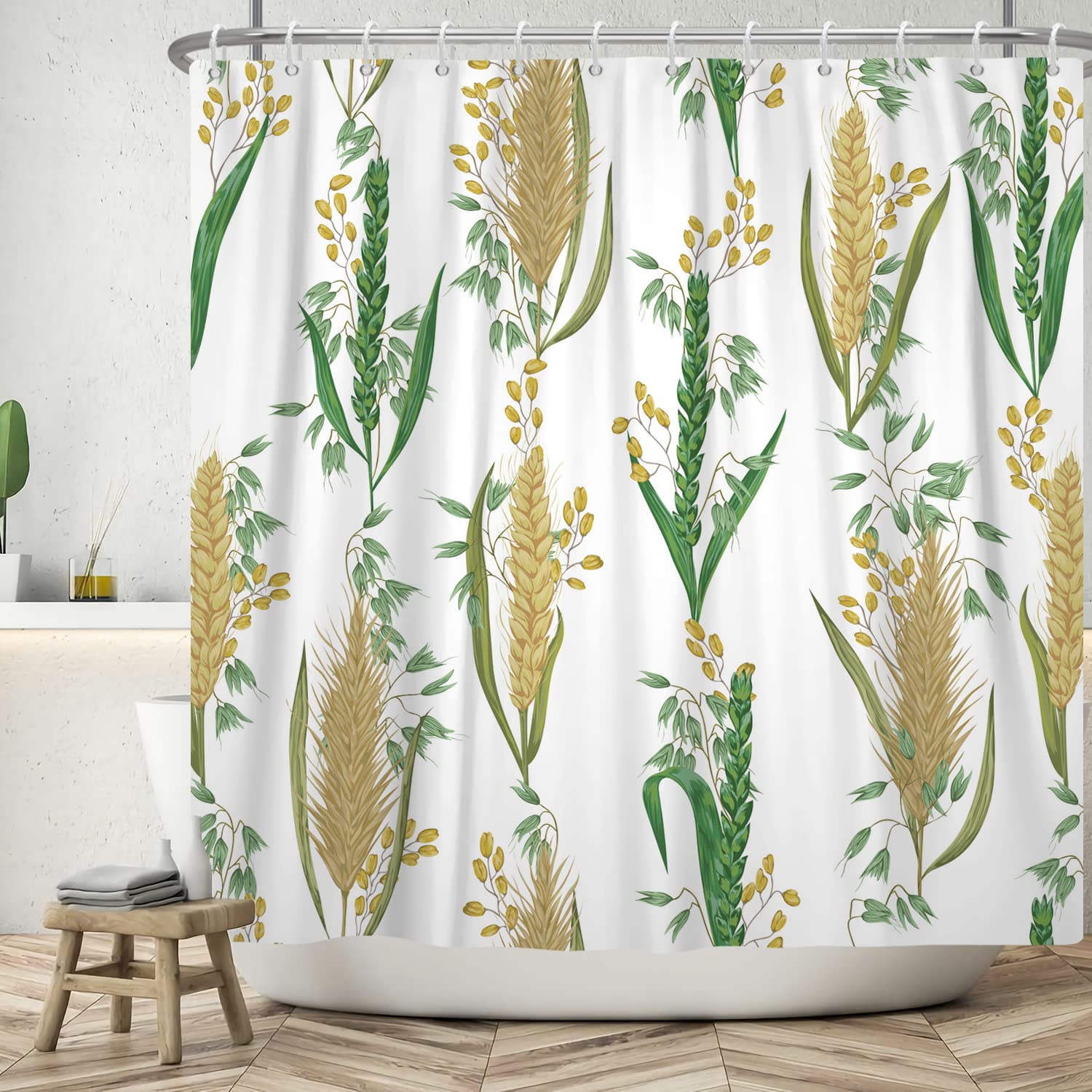 Bovlleetd 71x71inch Wheat Shower Curtain Farmhouse Pastoral Bathroom Curtain Crop Plant Shower Curtains Waterproof Bathtub Curtain with Hook for Bath Decor — image 1