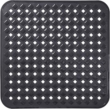 Yimobra Square Shower Mat Non Slip, Super Strong Suction Cups, 21"X21" Bath Tub Mat with Drain Holes, Machine Washable Fast Draining Bath Mats, Bathroom Essentials,Black