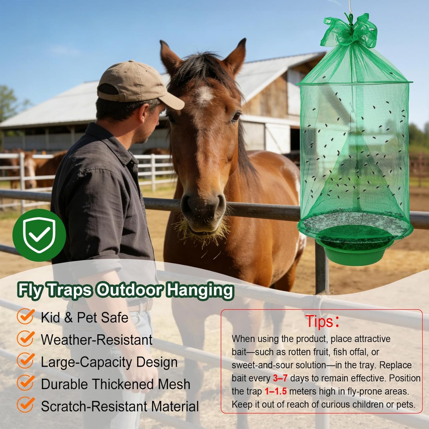 8 Pack Reusable Ranch Fly Traps Outdoor Hanging, Fly Catcher Killer Hunter Cage Control, Farm Horse Stable Fly Trap for Orchard, Barn, Garden