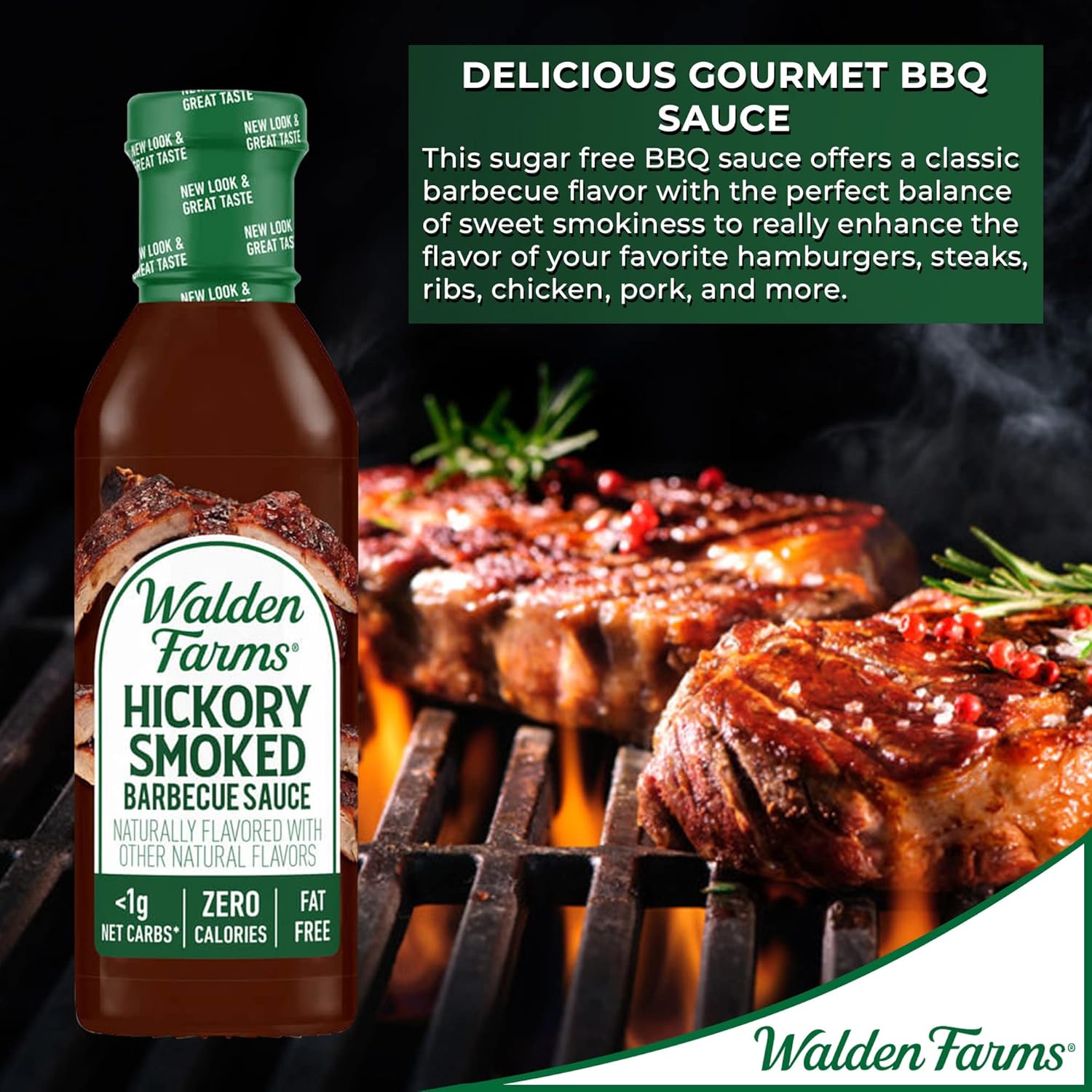 Walden Farms Hickory Smoked BBQ Sauce – Zero Calorie, Sugar Free, Keto & No Carb Gourmet Marinade for Chicken, Ribs, Pork & More – 6-Pack, 12 oz Bottles